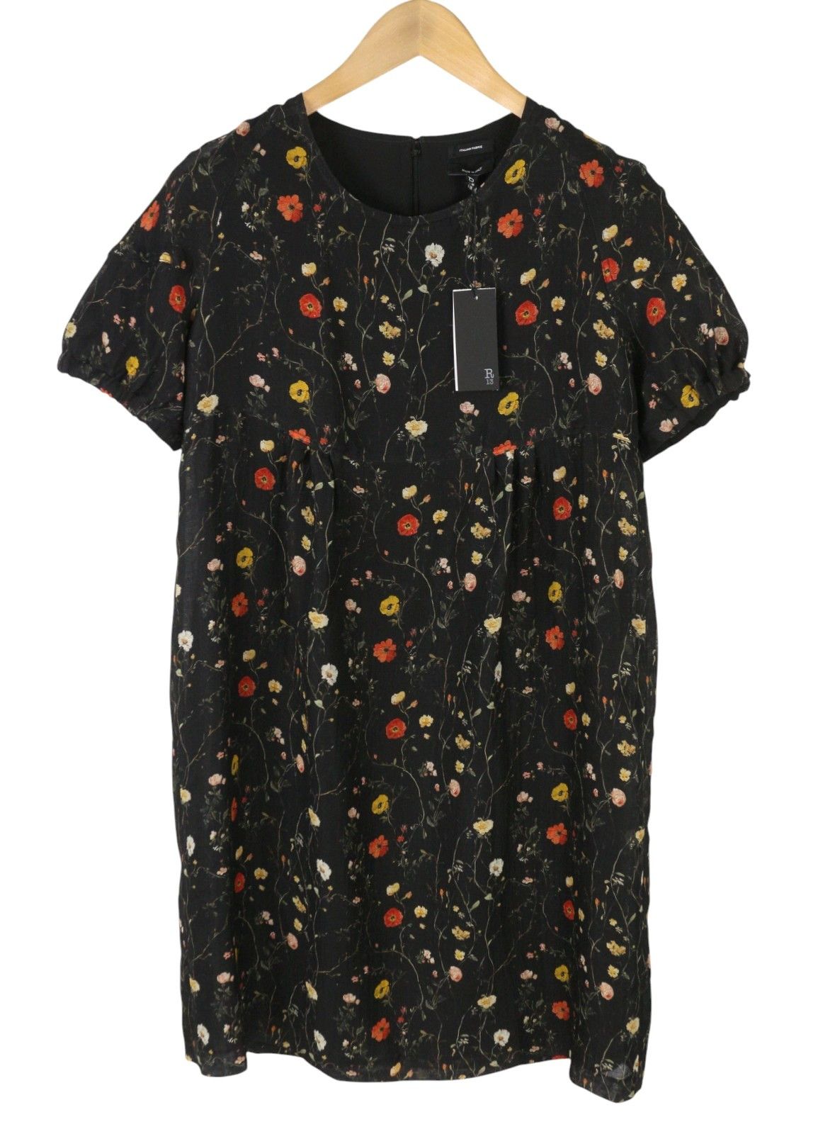 R13 RAGLAN SLEEVE BABYDOLL L Floral Black Wool Silk Dress 89922 Size L / US 10 / IT 46 - 4 Thumbnail
