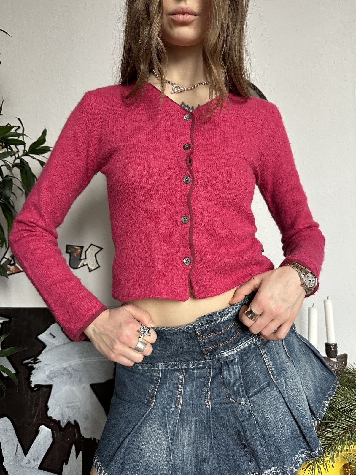 Japanese Brand Gas Merino Wool Cute Baby Doll Knit Mesh Inside Cardigan Size S / US 4 / IT 40 - 5 Thumbnail