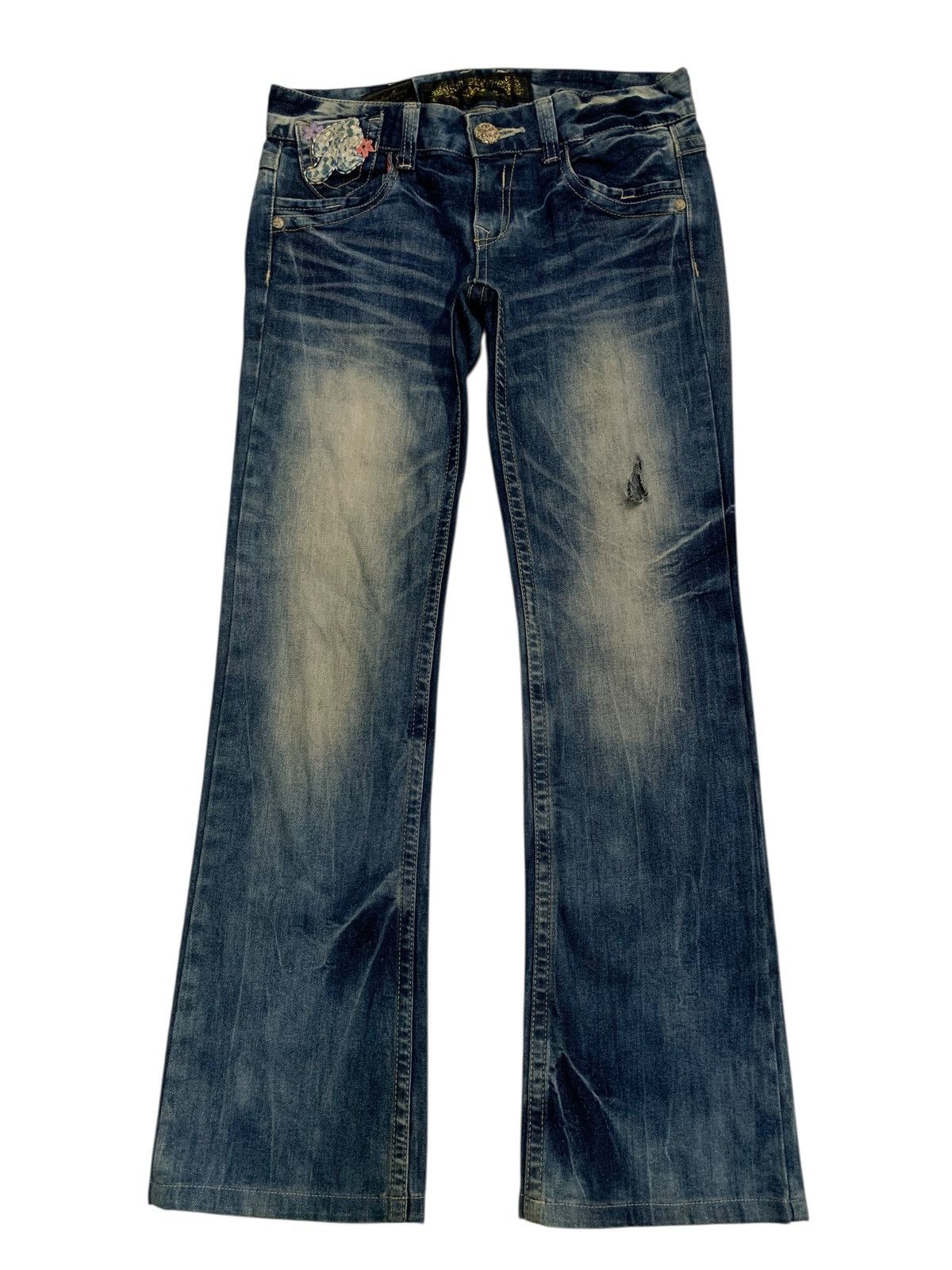 If Six Was Nine Flare Red papper Japanese Punk Skull Distressed Denim Size US 31 - 2 Thumbnail