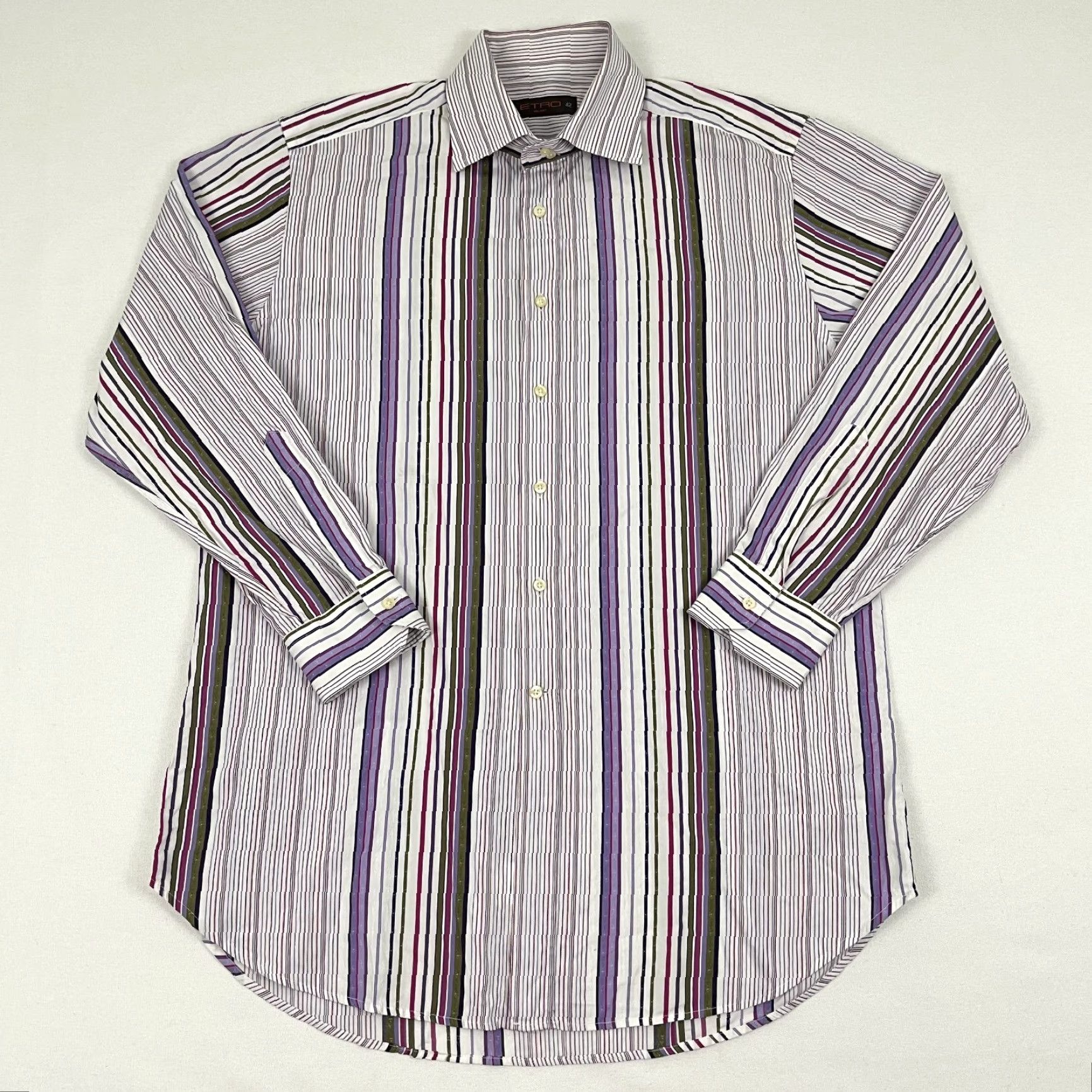 Etro ETRO Milano Shirt Sz 42 MultiColor Striped Dress Up Preppy Casual Italy L/S Mens Size US XL / EU 56 / 4 - 2 Thumbnail