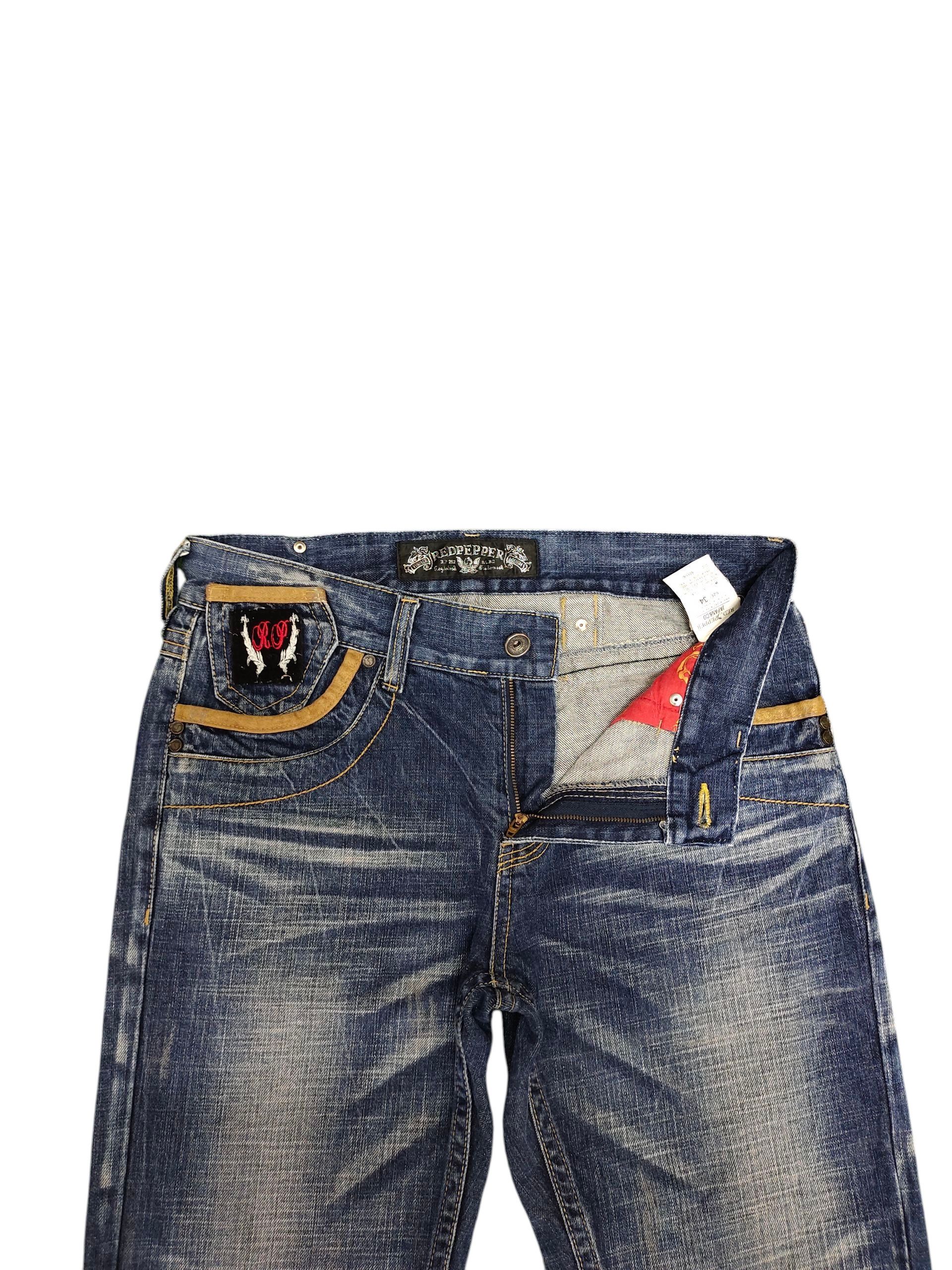 Comme des Garcons × Undercover Vintage 2000s Red Pepper Leather Trim Clawmark Denim Jeans Size US 34 / EU 50 - 9 Thumbnail