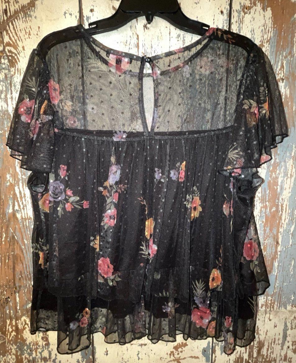 Designer Willow Young Contemporary blouse black floral size 2X Size XXL / US 16-18 / IT 52-54 - 5 Thumbnail