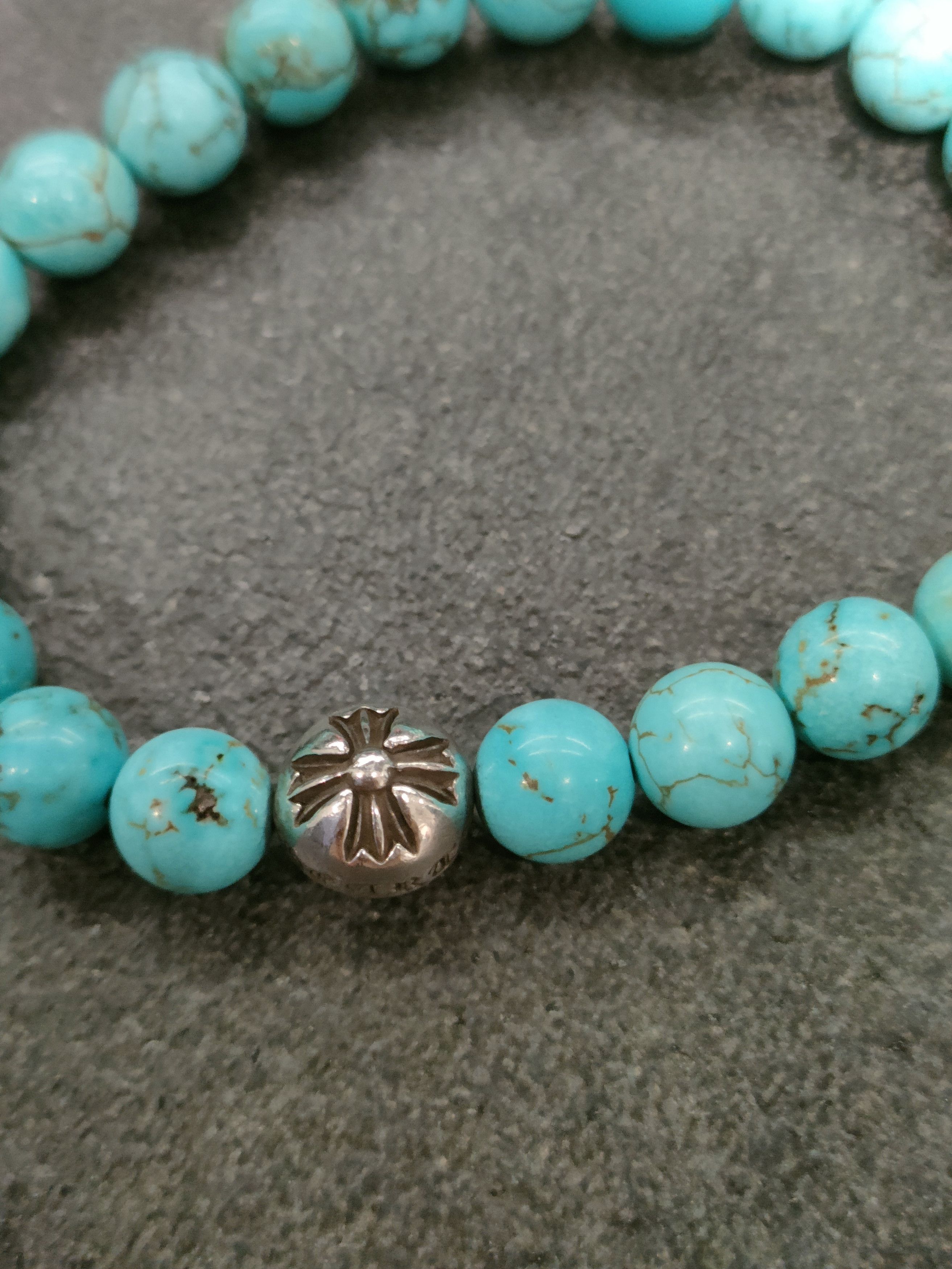 Chrome Hearts Chrome Hearts 8mm Single Silver Turquoise Cross Bracelet Size ONE SIZE - 8 Thumbnail