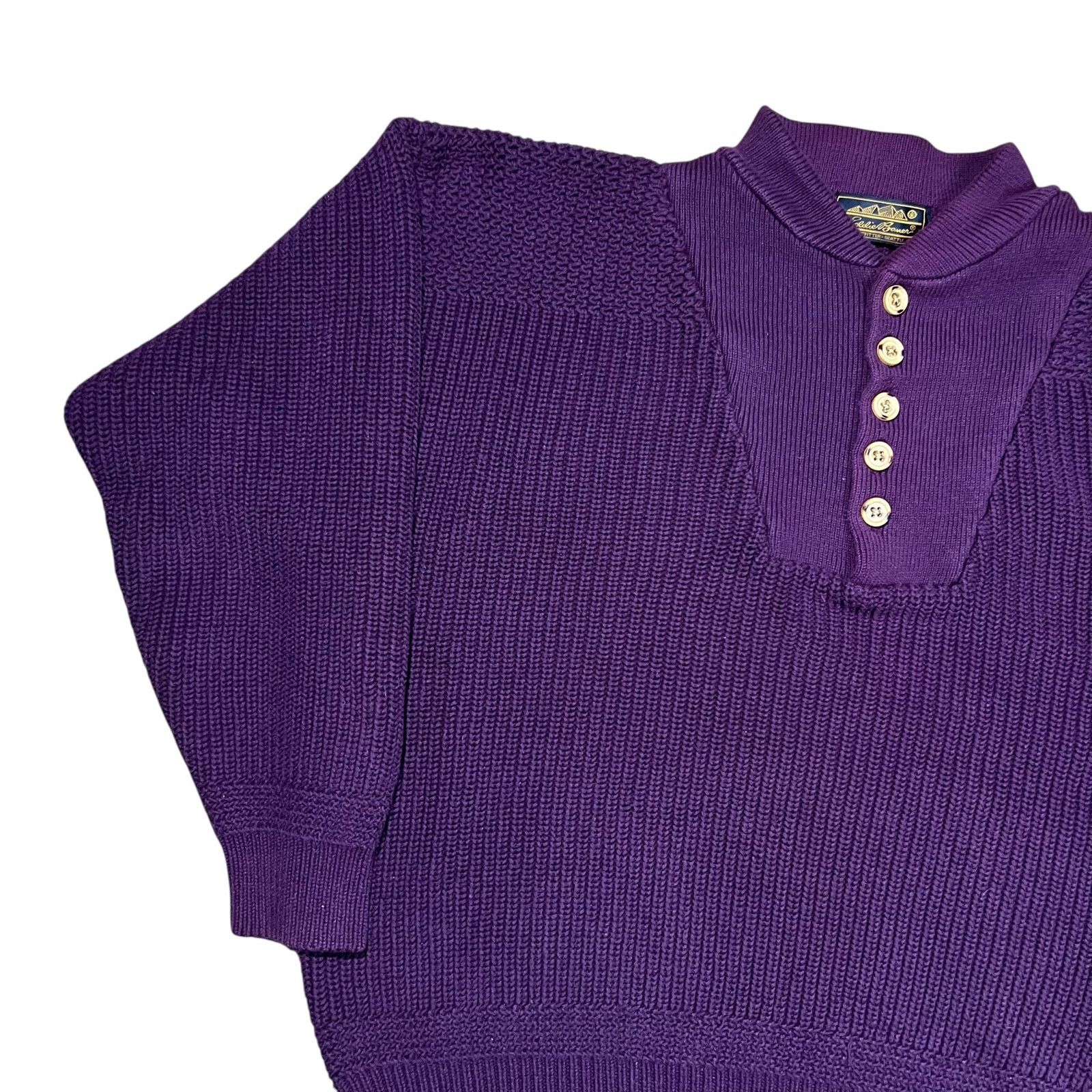 Eddie Bauer × Vintage Vintage 90s Eddie Bauer purple knit Henley sweater (L) Size US L / EU 52-54 / 3 - 4 Thumbnail