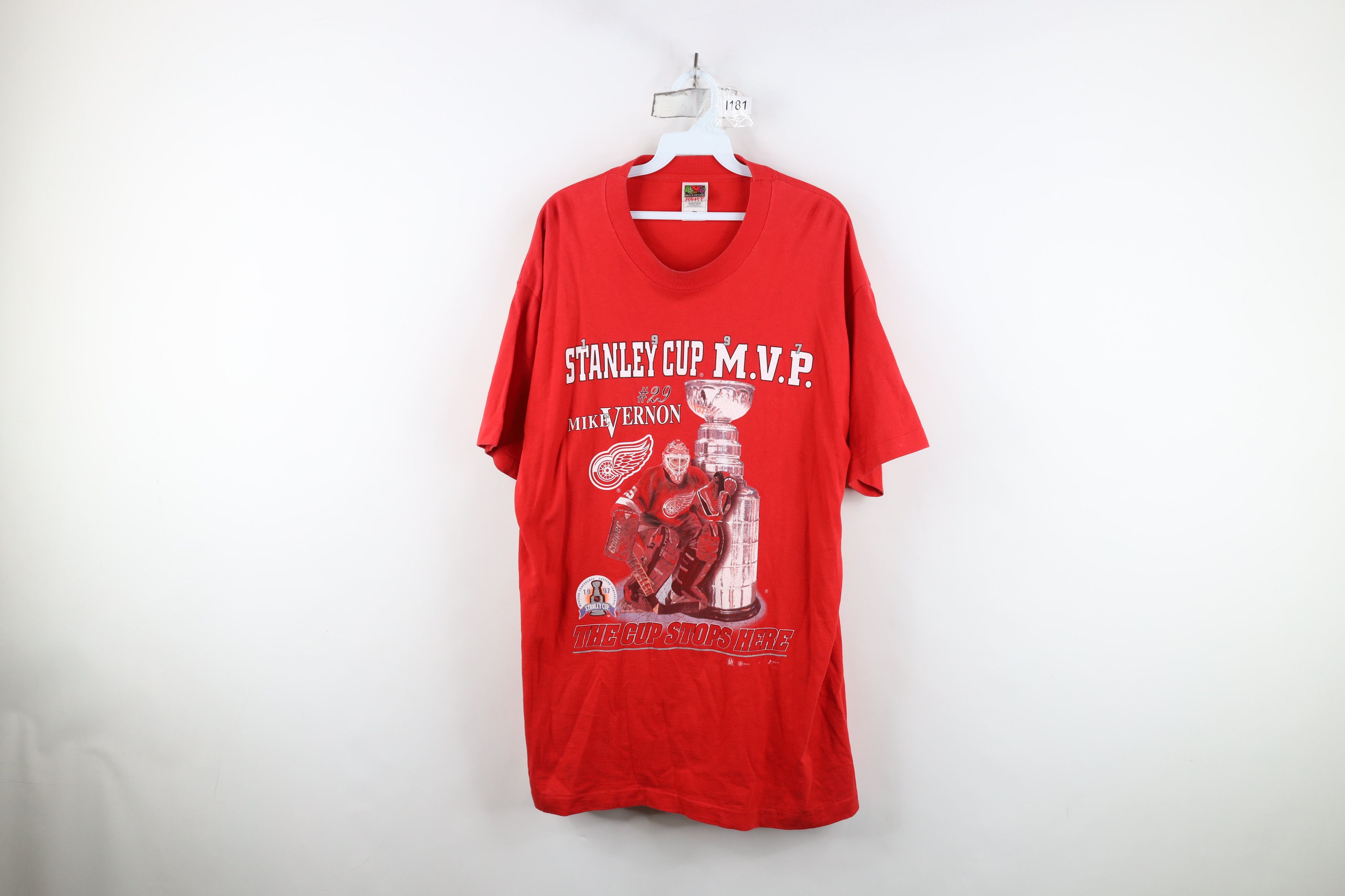 Vintage Vintage 90s Cup Champs Mike Vernon Detroit Red Wings T-Shirt Size US XL / EU 56 / 4 - 1 Thumbnail