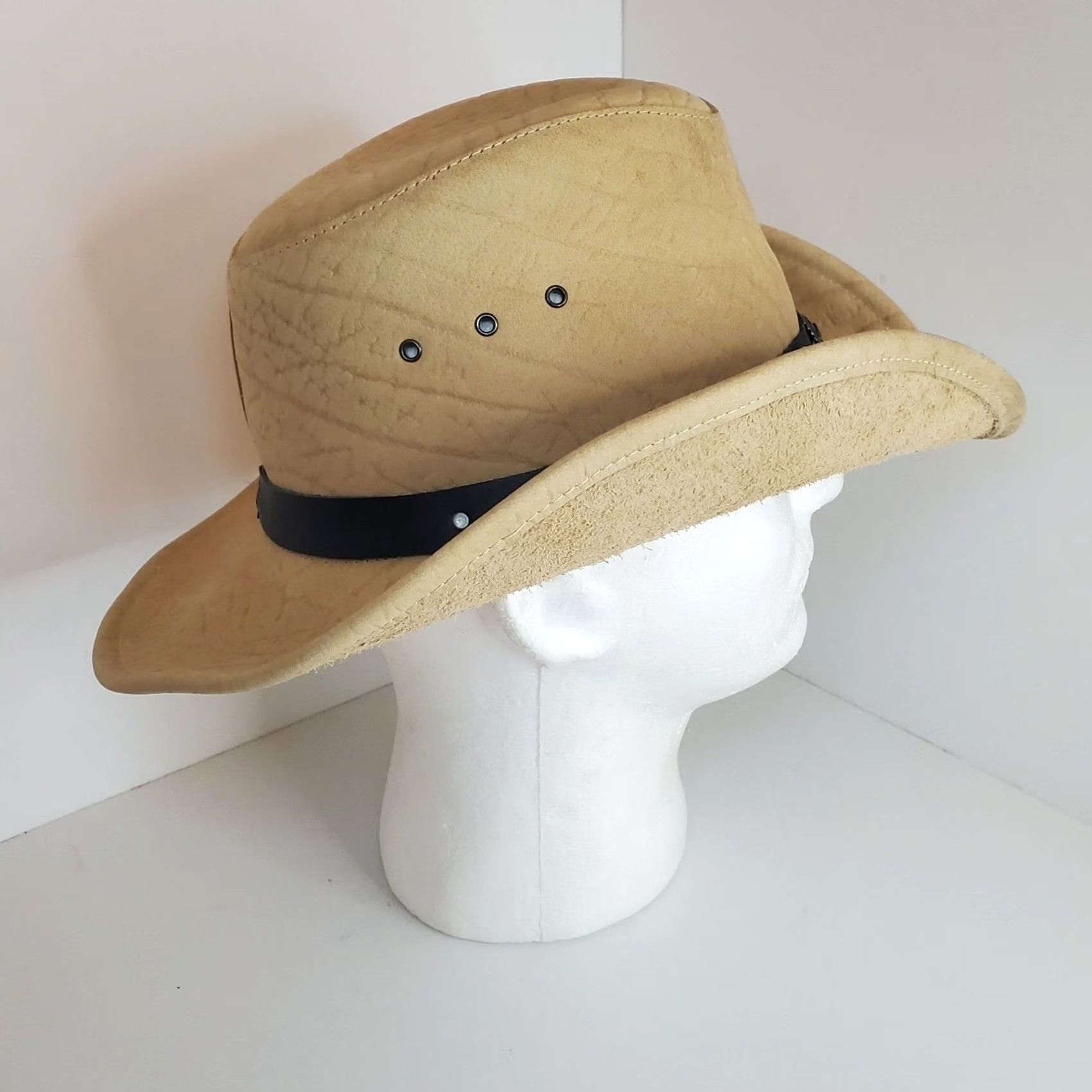 Vintage Kakadu Traders Australia Cowboy Hat 56cm Medium US Beige Tan Leather Heavy Size ONE SIZE - 6 Thumbnail