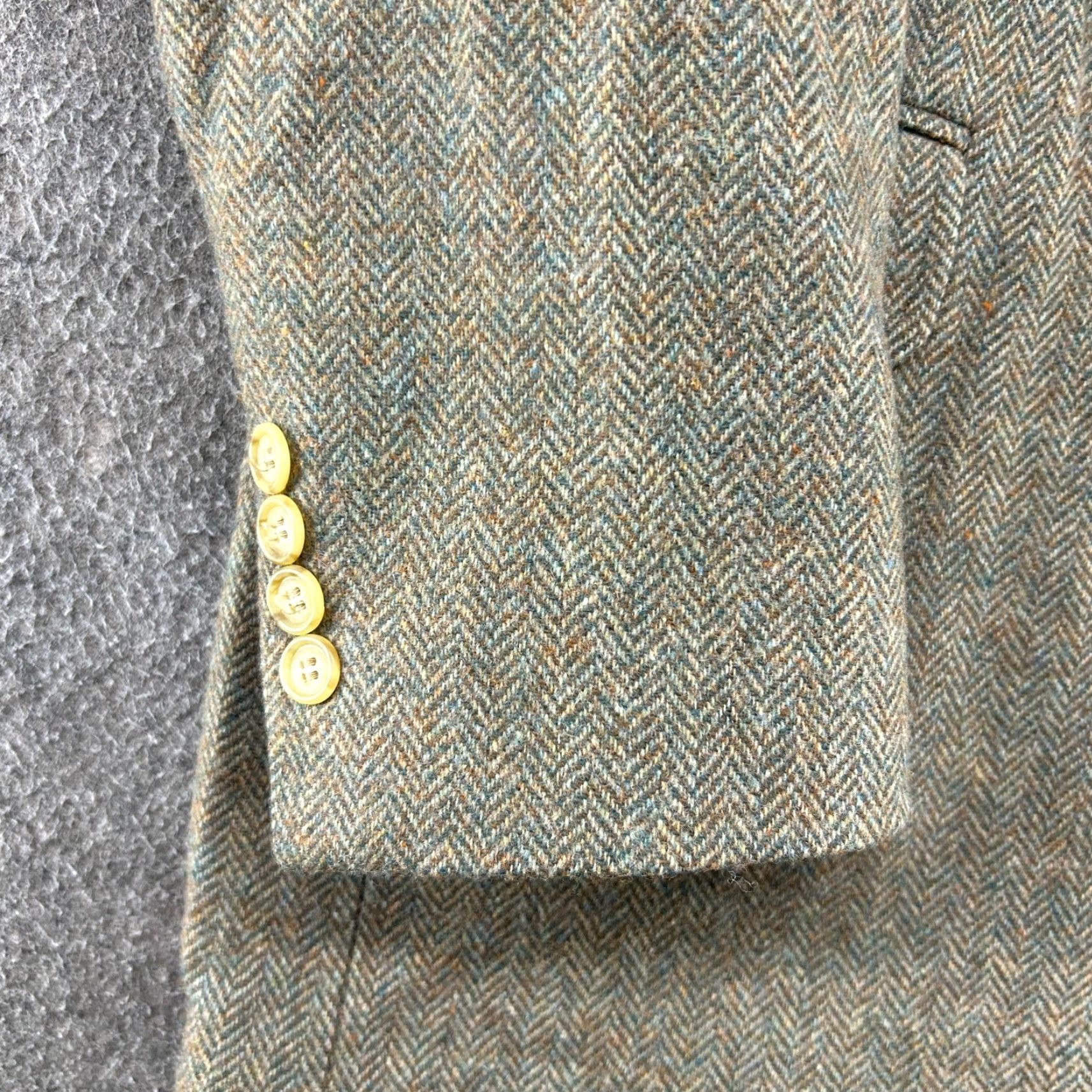 Lands' End VINTAGE Lands' End Blazer Mens 40 Green Herringbone Tweed Wool USA Regular Single-Breasted 2 Button Notch Lapel Jacket Coat Dress Shirt UI Size 40R - 4 Thumbnail