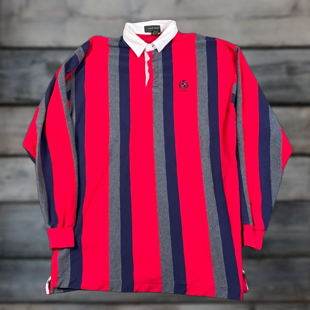 Vintage VINTAGE Cross Creek Polo Shirt Men XL Red Striped Embroidered Rugby Collared 90s Preppy Classic Size US XL / EU 56 / 4 - 1 Thumbnail