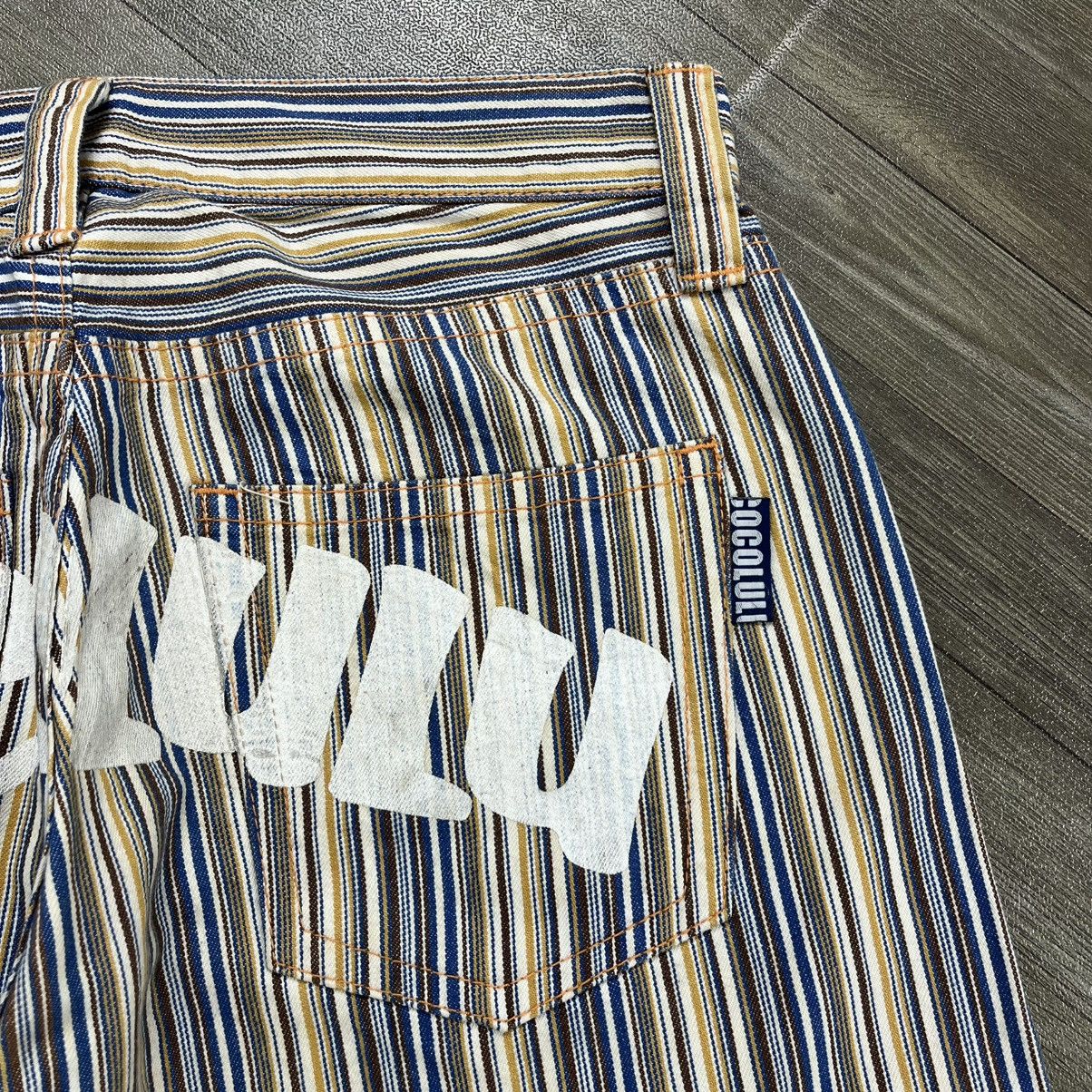 Japanese Brand 2000s Cocolulu Japan Printed Logo Gyaru Style Striped Jeans Size US 33 - 6 Thumbnail