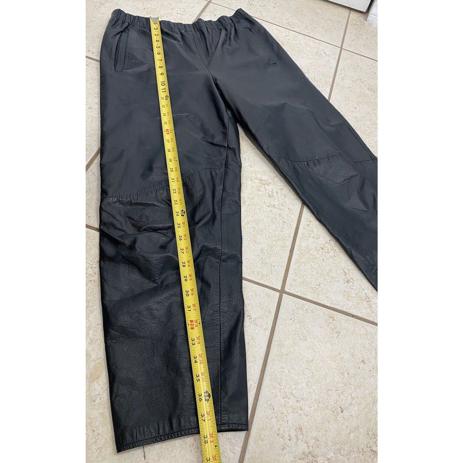 Other VTG CEDARS Black Leather Pants M Fully Lined Elastic Waist Size 32" / US 10 / IT 46 - 6 Thumbnail