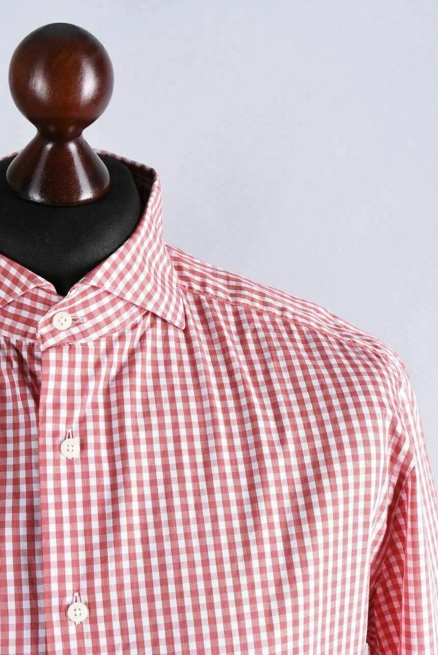 Suitsupply Suitsupply Red White Gingham Check Cotton Long Sleeve Shirt Size US L / EU 52-54 / 3 - 2 Thumbnail