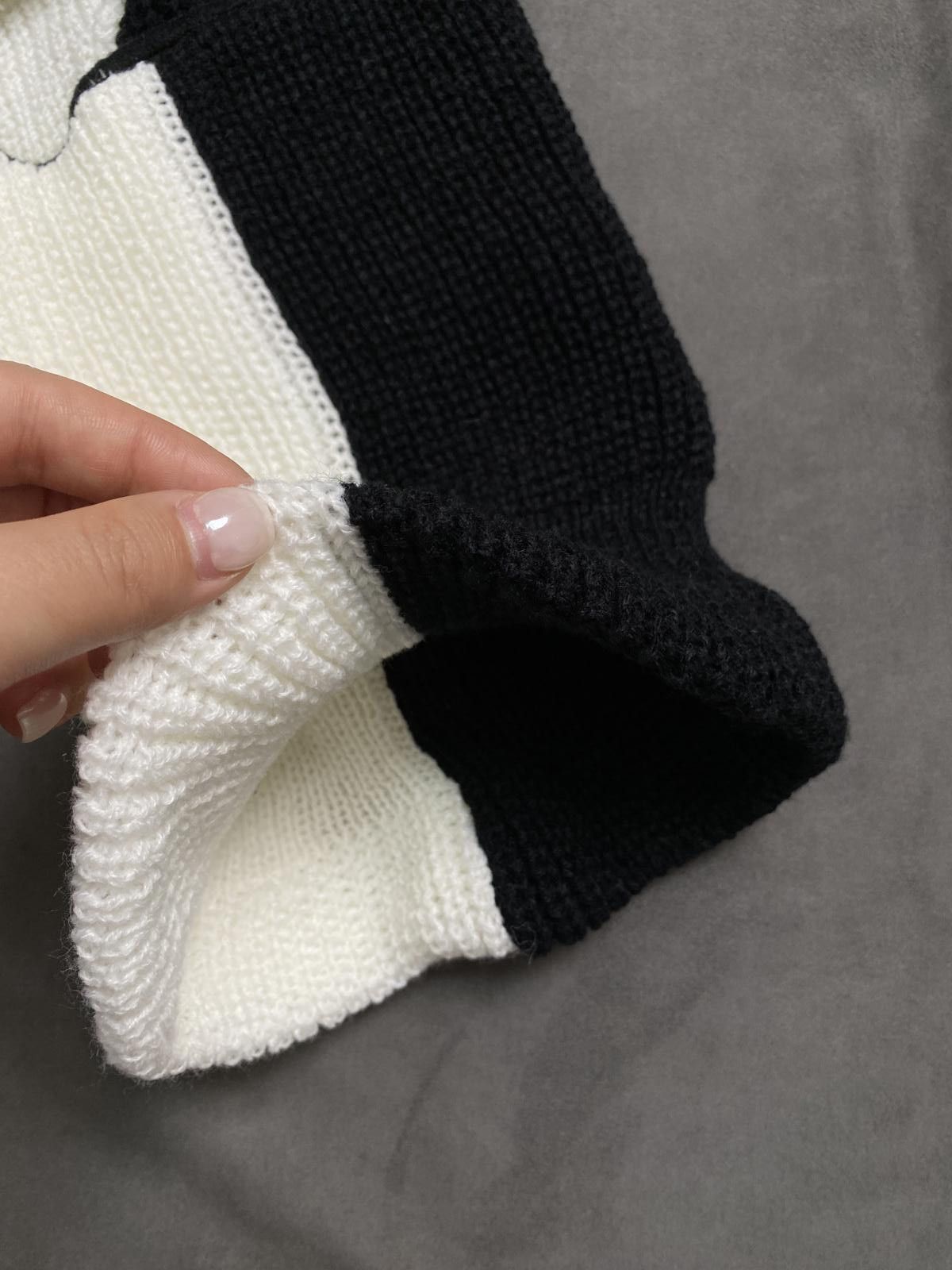 Japanese Brand 3 Hole Knit Goth Hiphop Balaclavas Ski Mask Black / White OS Size ONE SIZE - 3 Thumbnail