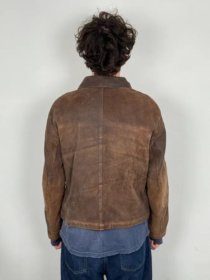 Armani 2000s Armani Biker Brown Faded Leather Jacket Size US L / EU 52-54 / 3 - 3 Thumbnail