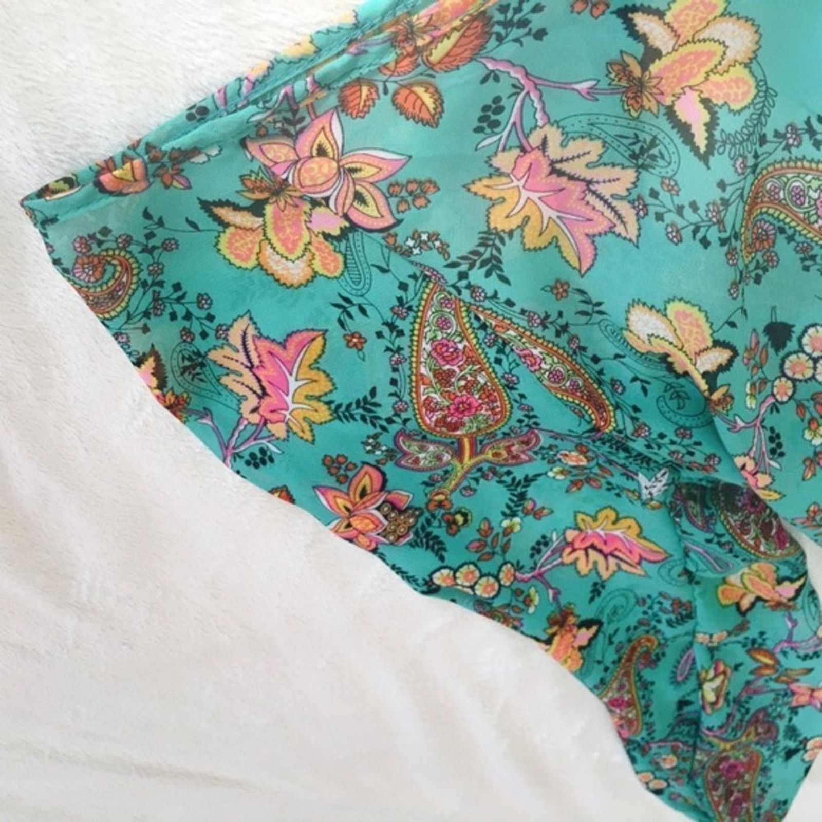 Other Sheer Teal Floral Paisley Peasant Top | Sz S (NO SIZE TAG) Size S / US 4 / IT 40 - 4 Thumbnail