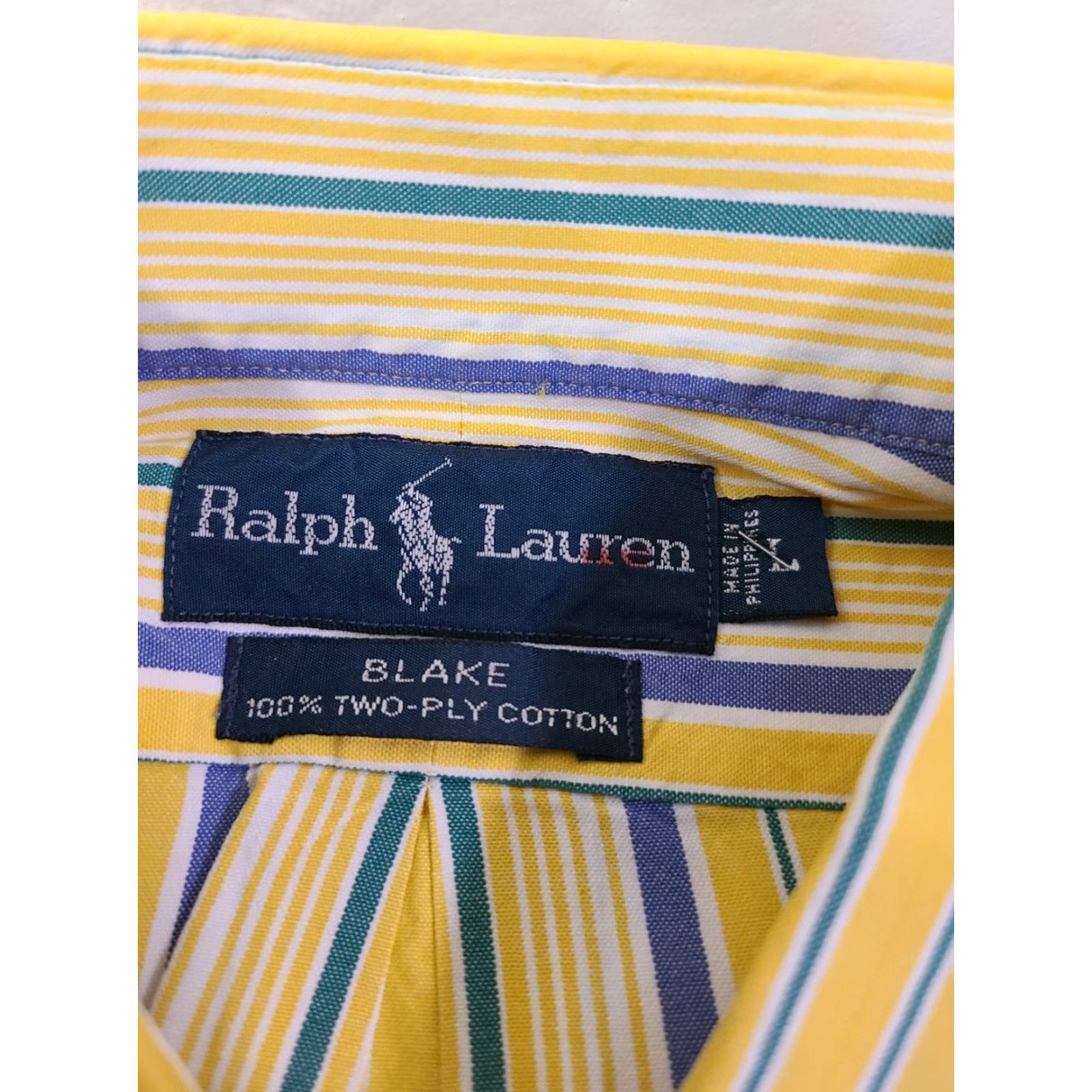 Polo Ralph Lauren Polo Ralph Lauren Shirt Men Yellow Blue Striped L Long Sleeve Button-Down Collar Knit Cotton Embroidered Logo Size US L / EU 52-54 / 3 - 5 Thumbnail
