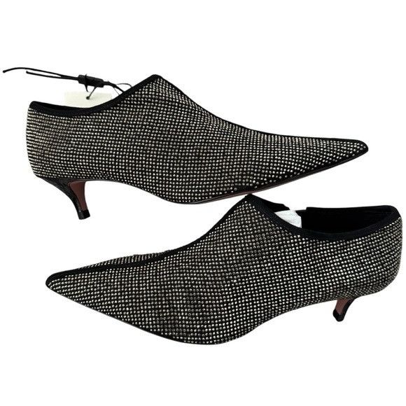 Zara Zara Black Textile Silver Rhinestone Kitten Heel Ankle Booti Size US 7 / IT 37 - 1 Thumbnail