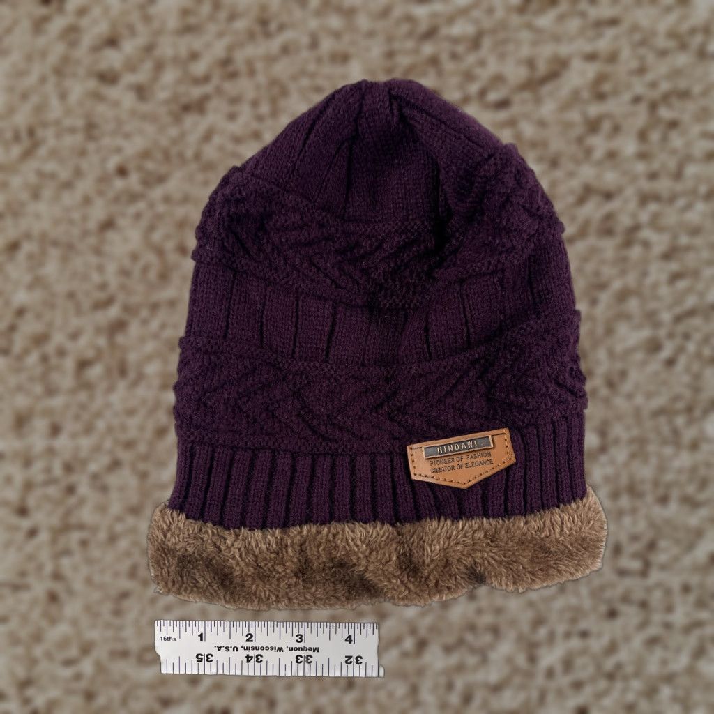Vintage HINDAVI Hindawi Beanie Hat Mens One Size Burgundy Knit Lined Acrylic Fur Trim Winter Outdoor Ski Beanie Mens Size US M / EU 48-50 / 2 - 1 Thumbnail