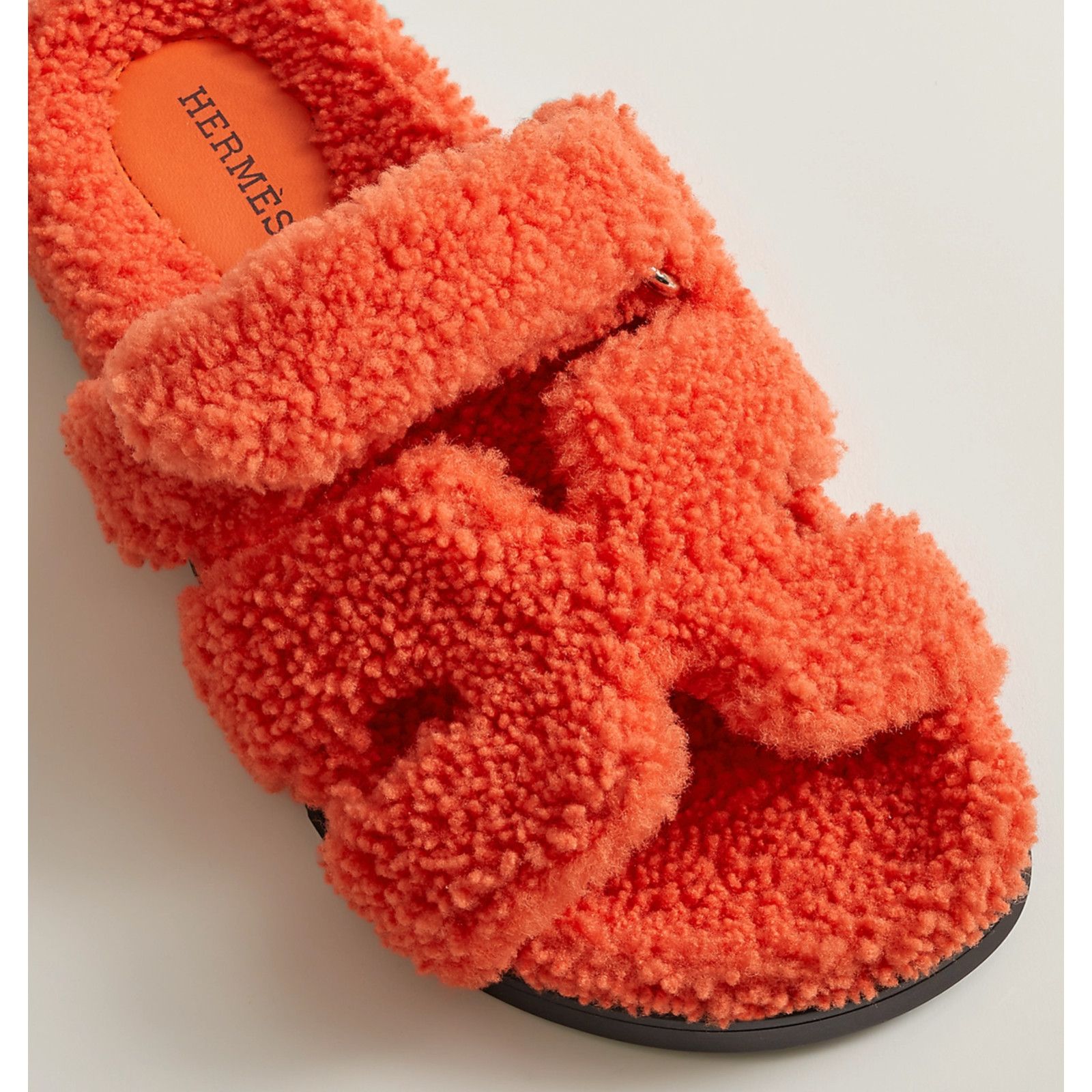 Hermes Hermes Chypre Sandal Teddy Shearling Fur Orange H Logo Size US 7.5 / IT 37.5 - 7 Thumbnail