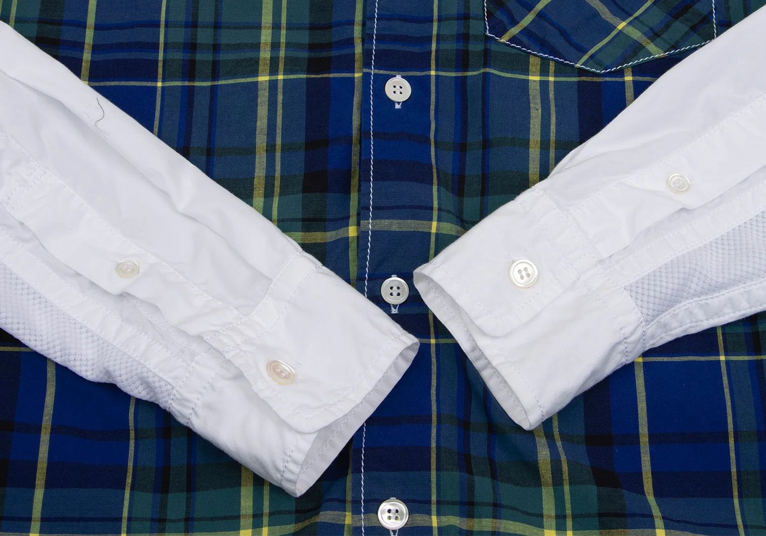 Ganryu Cotton Check Color Block Shirt in White and Blue, M Size US M / EU 48-50 / 2 - 8 Thumbnail