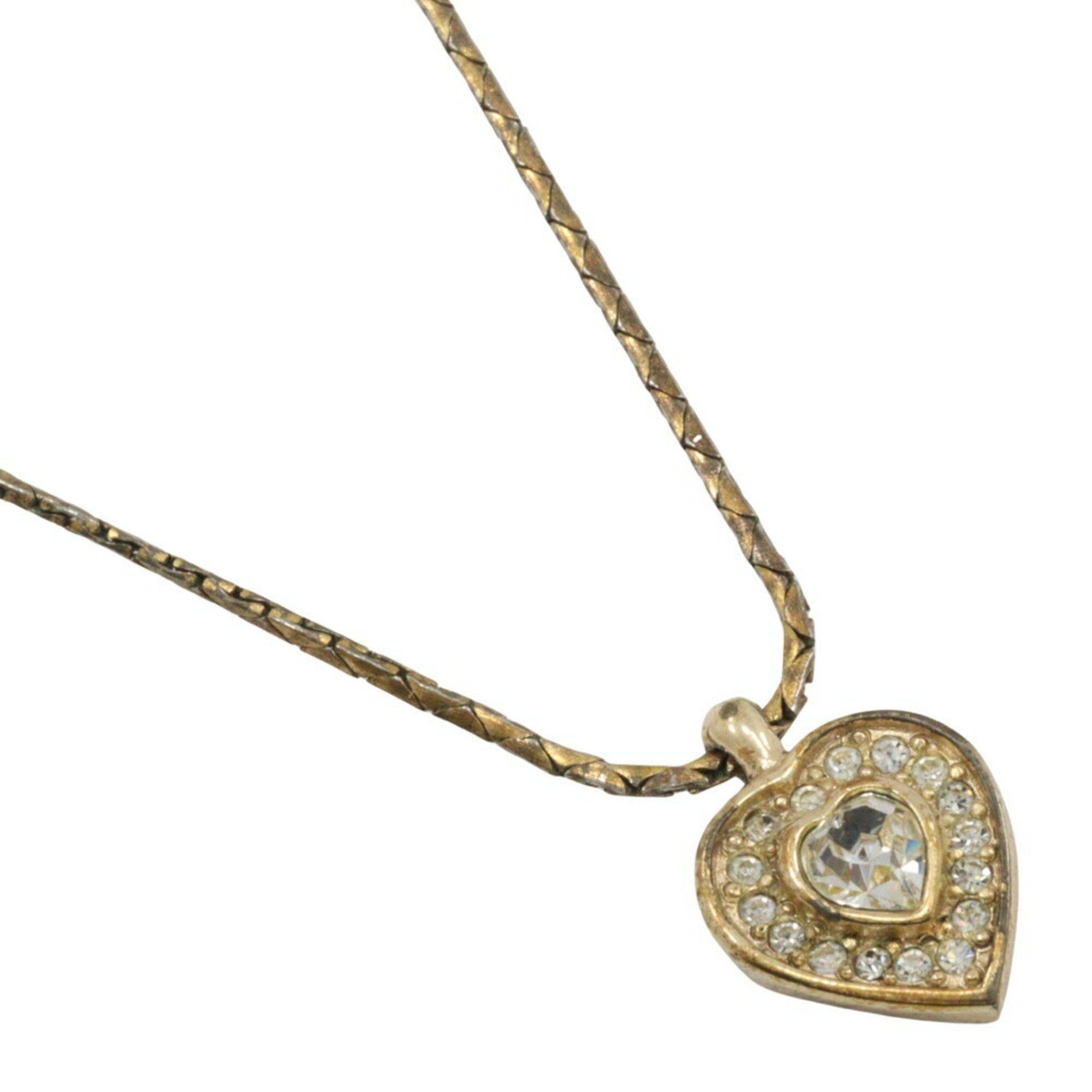 Christian Dior Heart Necklace Gold Plated x Rhinestone Made