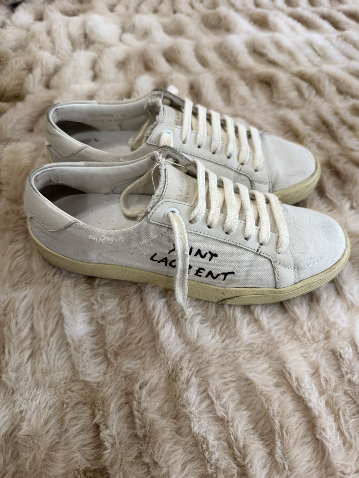 Saint Laurent Paris Saint Laurent Paris Distressed White Low-Top Sneakers Size US 6 / IT 36 - 3 Thumbnail