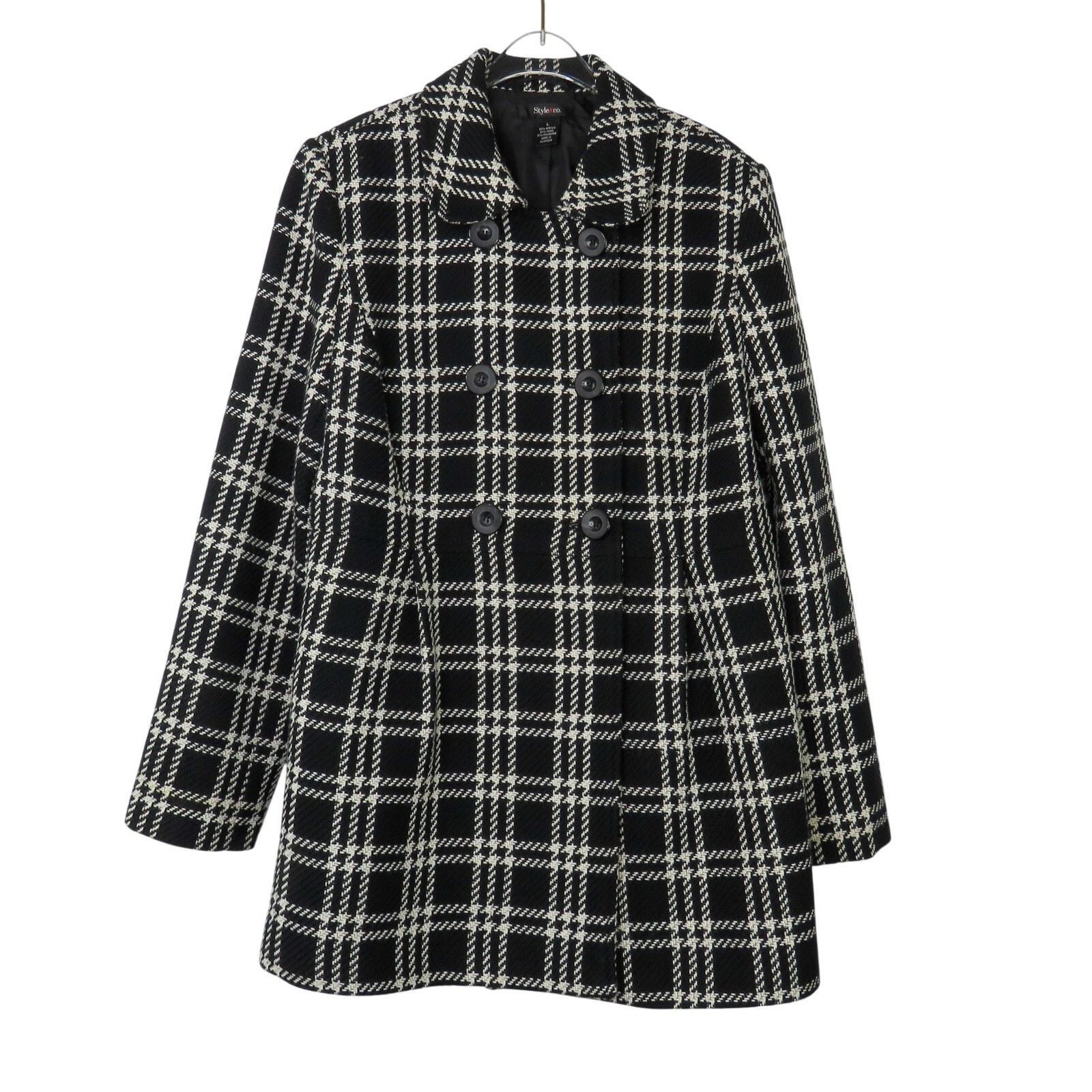 Other Style & Co. Black & White Plaid Long Wool Peacoat Large Size L / US 10 / IT 46 - 5 Thumbnail