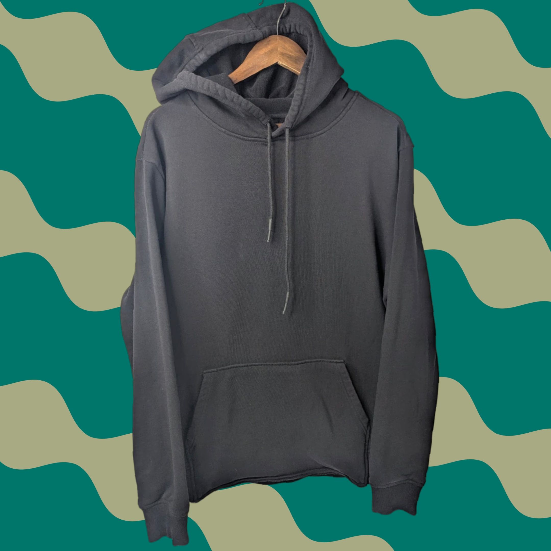 Vintage BYLT Hoodie Mens Large Black Pullover Hooded Sweatshirt with Pockets, Athletic Fit, Cotton French Terry, Drawstring, Kangaroo Pocket, 90s Sports Theme Size US L / EU 52-54 / 3 - 1 Thumbnail