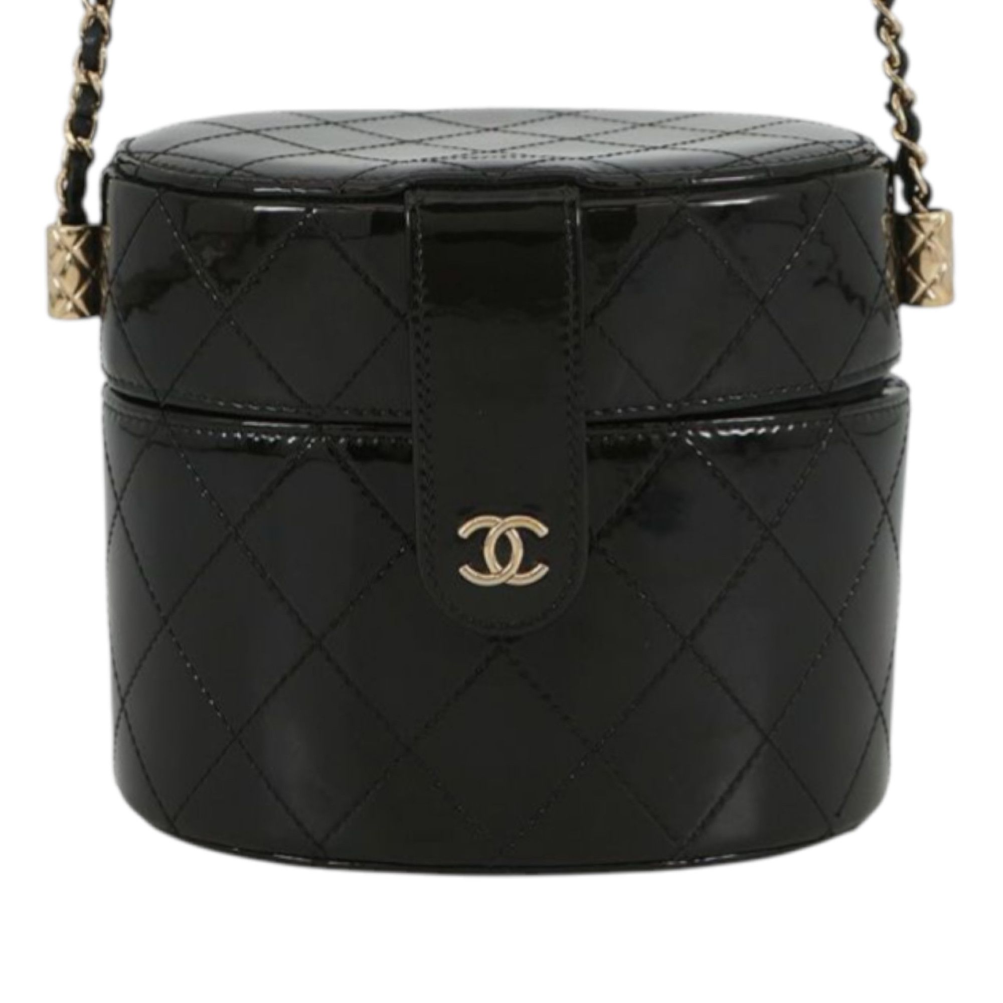 Chanel Chanel CC Quilted Patent Round Vanity Clutch With Chain Size ONE SIZE - 1 Thumbnail