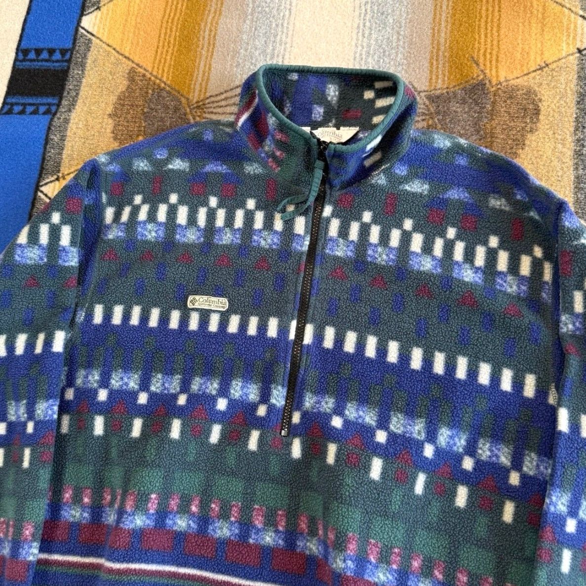 Vintage VINTAGE Columbia Jacket Mens L Geometric Fleece Pullover 1/2 Zip Green US 90s Outdoor Winter Fall Spring Size US L / EU 52-54 / 3 - 5 Thumbnail