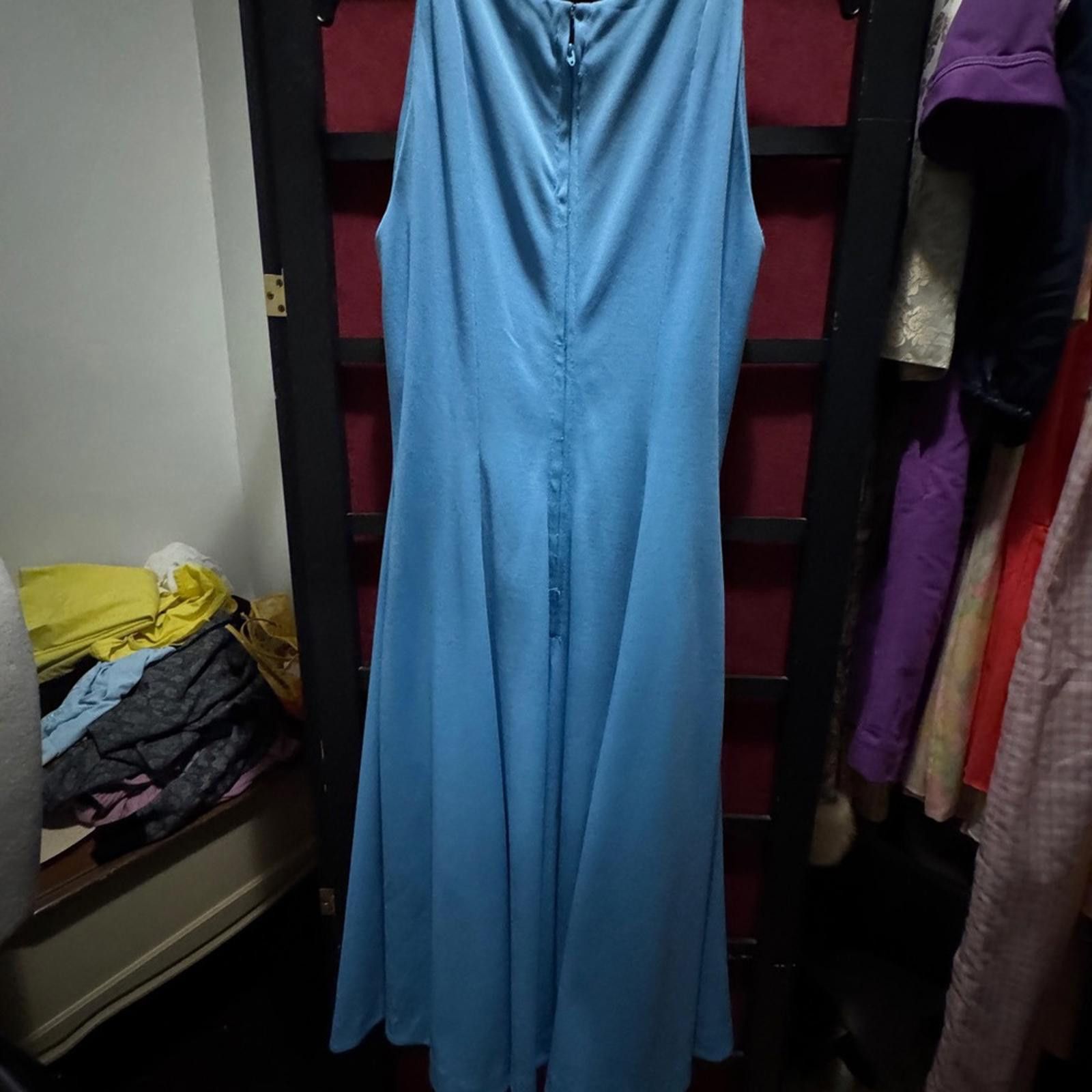 VTG 1970s Vogue Americana Blue Plus Size Dress Dagger Collar