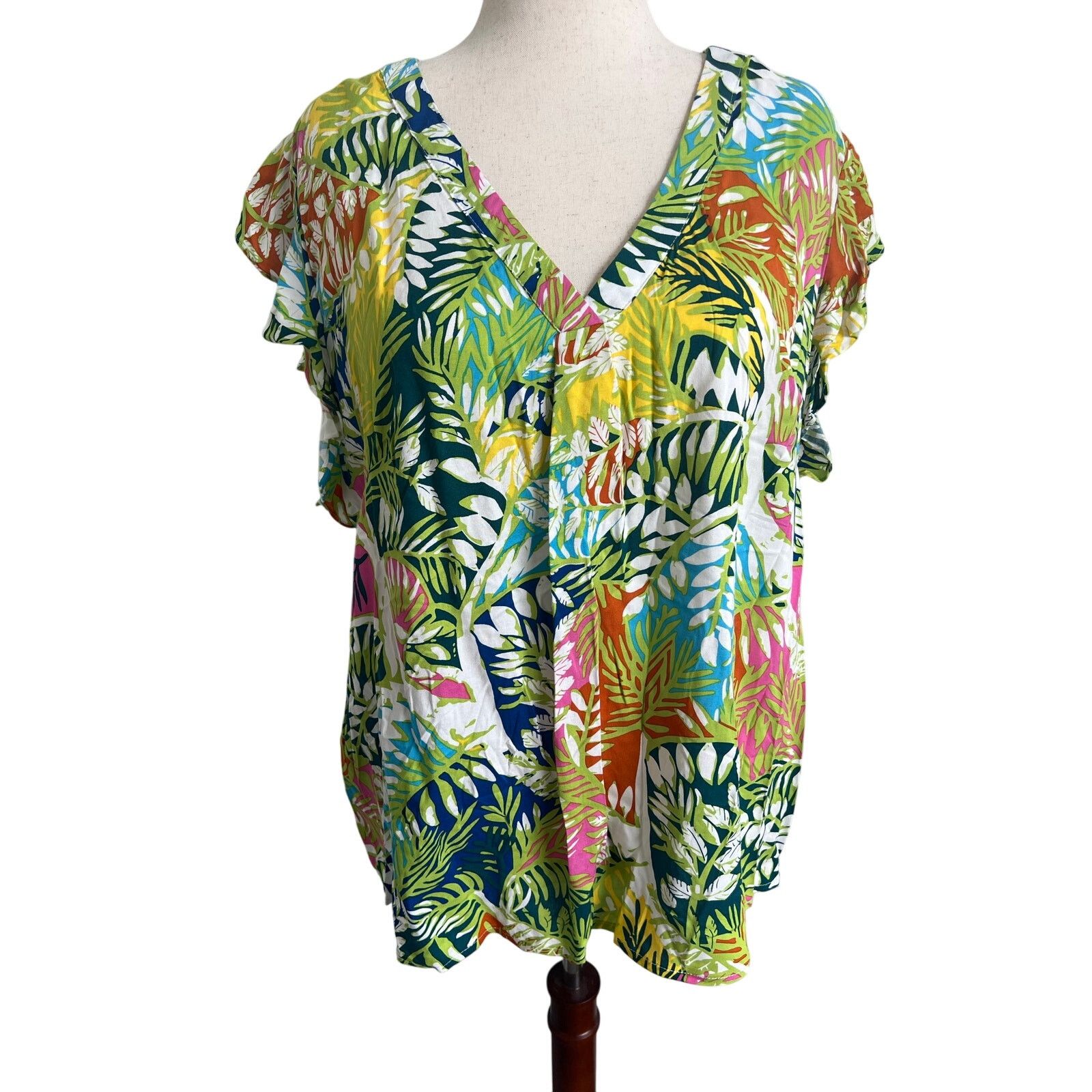Nicole Miller Nicole Miller New York Tropical Flutter Sleeve Blouse 3X Size 3XL / US 20-22 - 1 Thumbnail