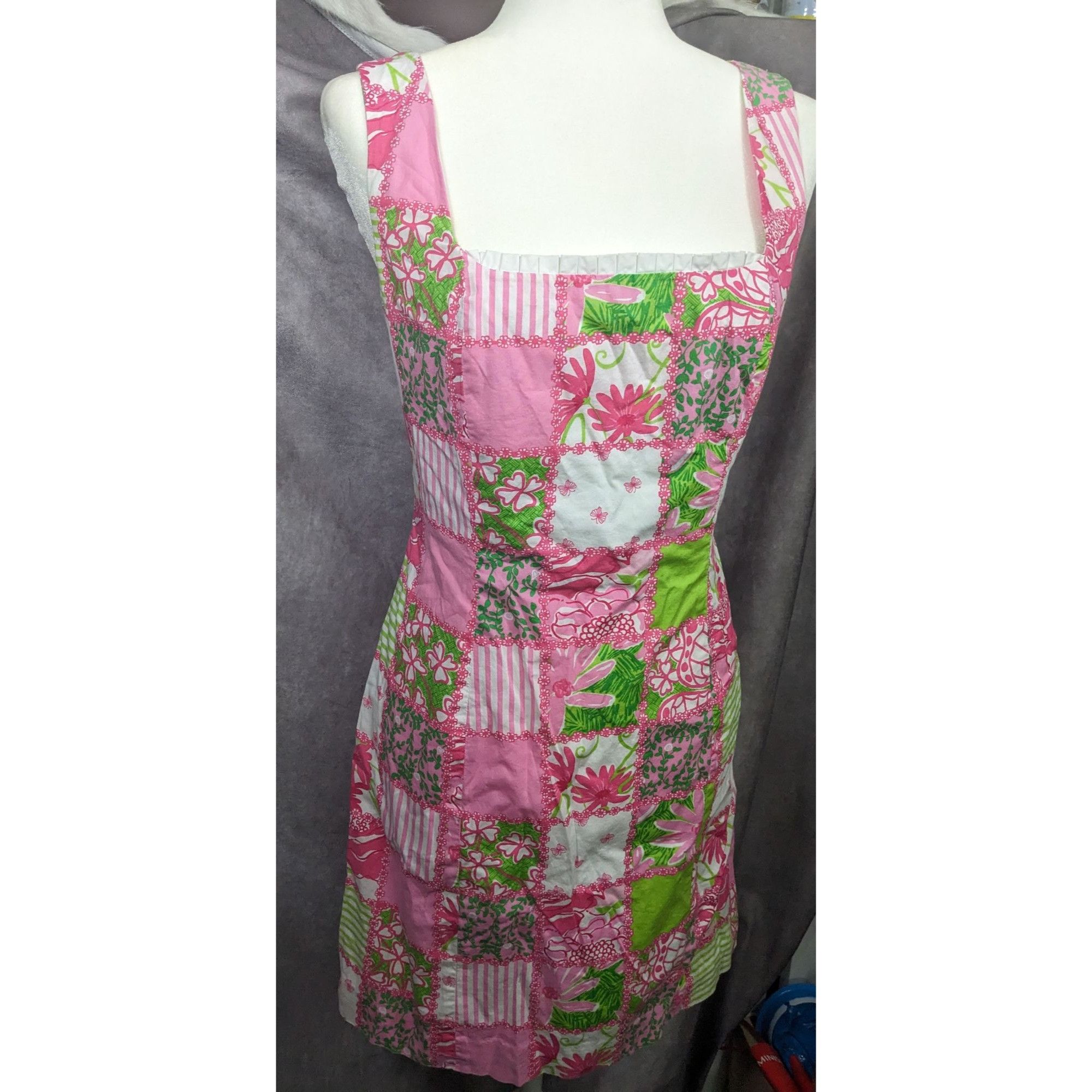 Lilly Pulitzer Lily Pulitzer Pink And Green Floral Checker Summer Dress Size M / US 6-8 / IT 42-44 - 5 Thumbnail