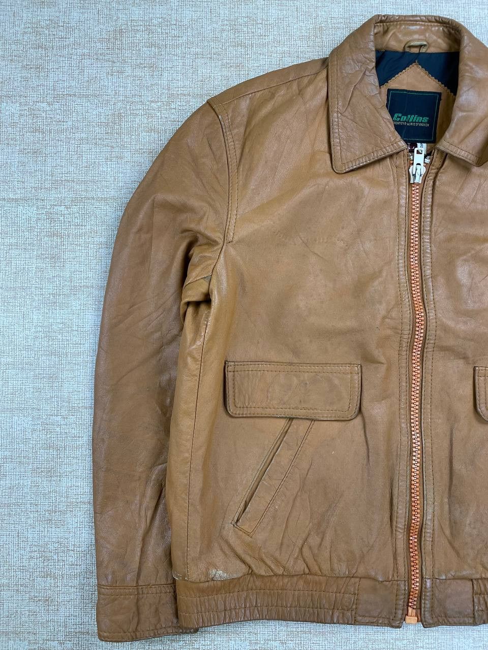 Leather Vintage COLLINS Classic Bomber Leather Jacket Size US M / EU 48-50 / 2 - 2 Thumbnail