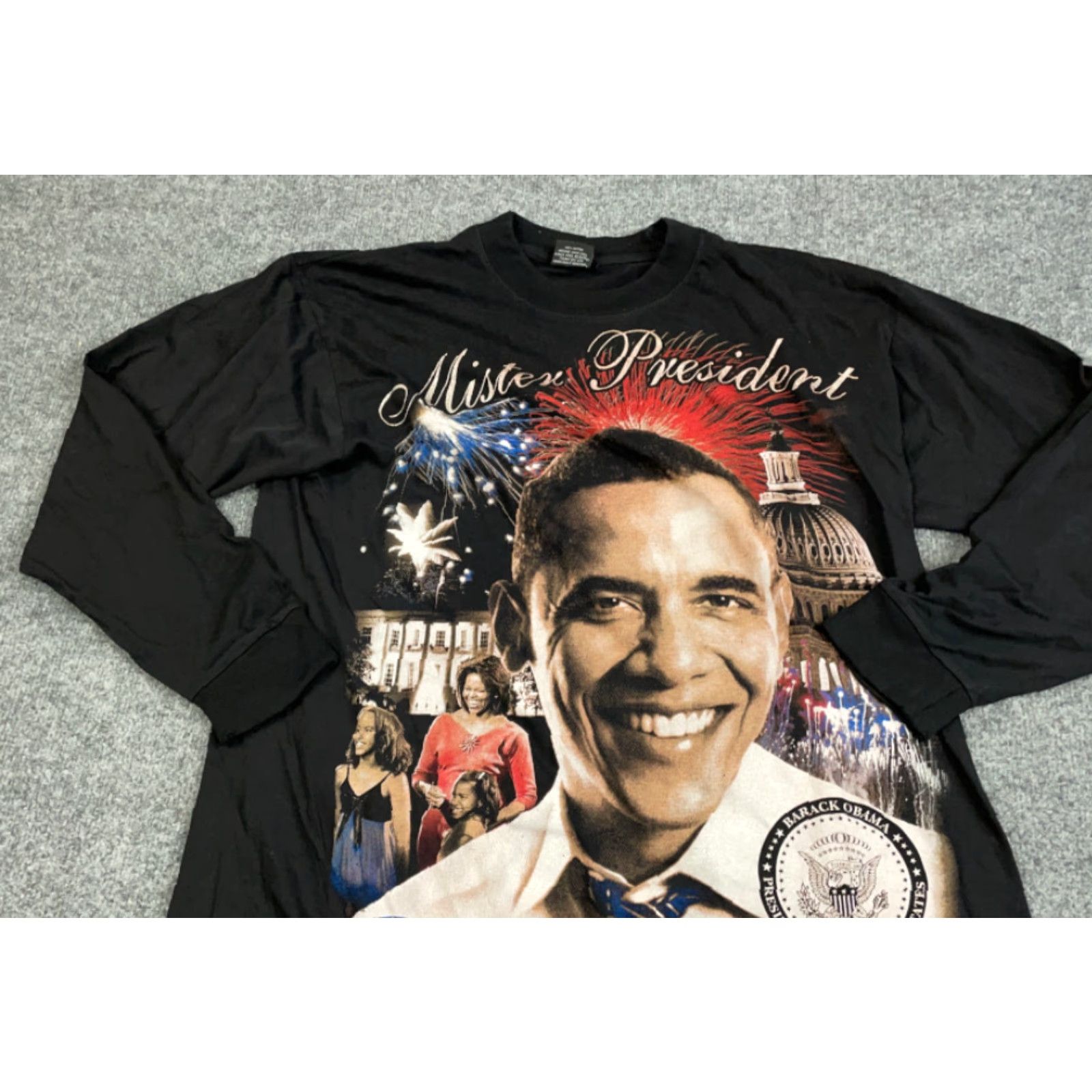 Vintage VINTAGE Barack Obama Rap Tee T-Shirt Black XL Mens Large Print Top Tee Shirt Style 90s Hip Hop USA Retro Size US XL / EU 56 / 4 - 7 Thumbnail
