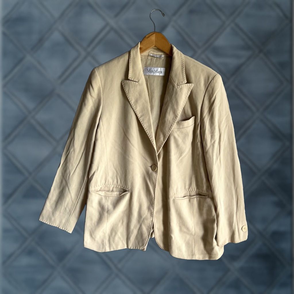 VINTAGE Max Mara Women's Blazer Jacket Mid Length Wool Beige