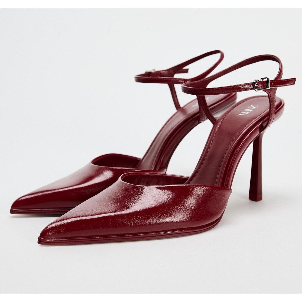 Zara ZARA Cherry Red Slingback Heels Pointed Toe Pumps NWT Size US 7.5 / IT 37.5 - 22 Thumbnail