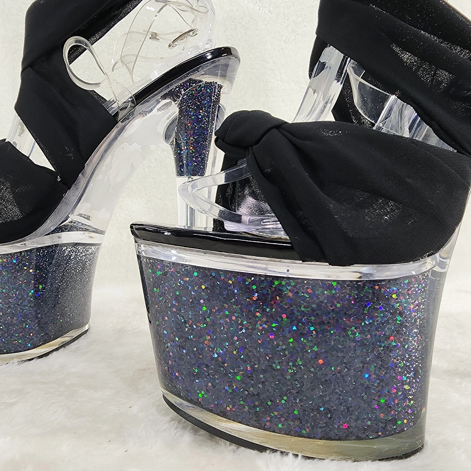 Other Black Scarf Wrap Glitter Filled Platform High Heels Shoes Size US 6.5 / IT 36.5 - 9 Thumbnail