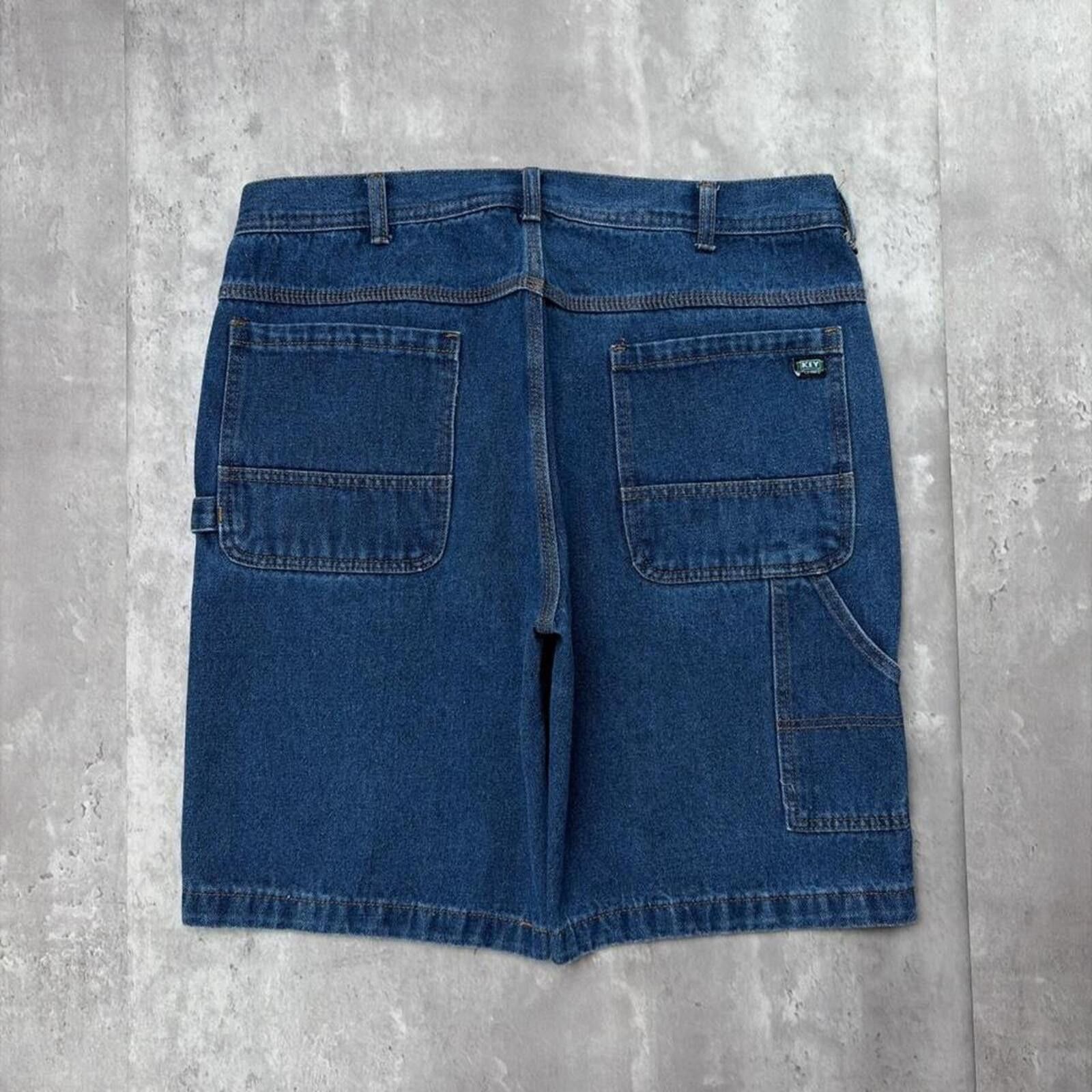 Hilditch & Key Y2K Blue Key Workwear Grunge Baggy Carpenter Denim Jorts Size US 36 / EU 52 - 1 Thumbnail