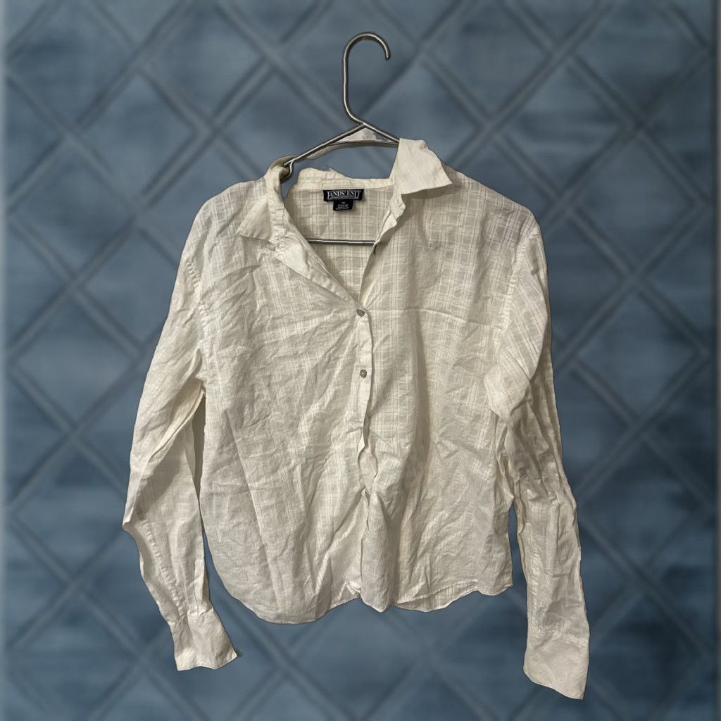 Lands' End Lands’ End Women’s Button-Down Shirt White Cotton Vintage 18 Casual Floral Long Sleeve Collared Size XXL / US 16-18 / IT 52-54 - 1 Thumbnail