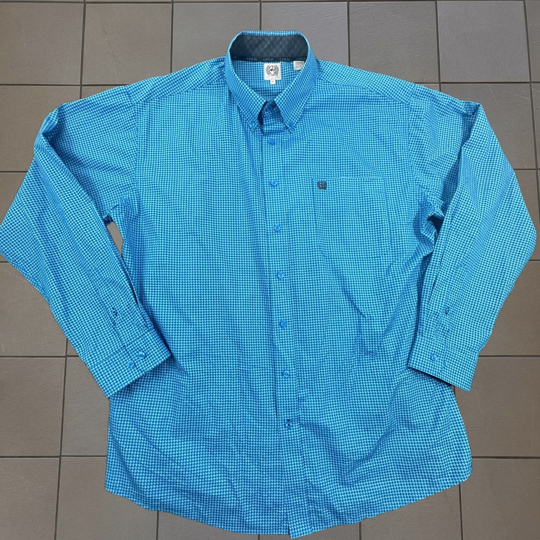 Cinch Shirt Mens 1XL Blue Geometric Long Sleeve Western Workwear Button Down, Men's
