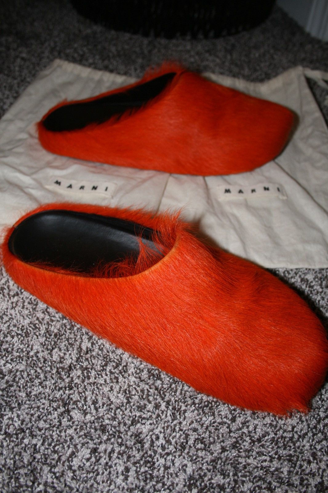 Marni MARNI Orange Long Hair Calfskin Fussbett Slip-on Loafers Size US 12 / EU 45 - 1 Thumbnail
