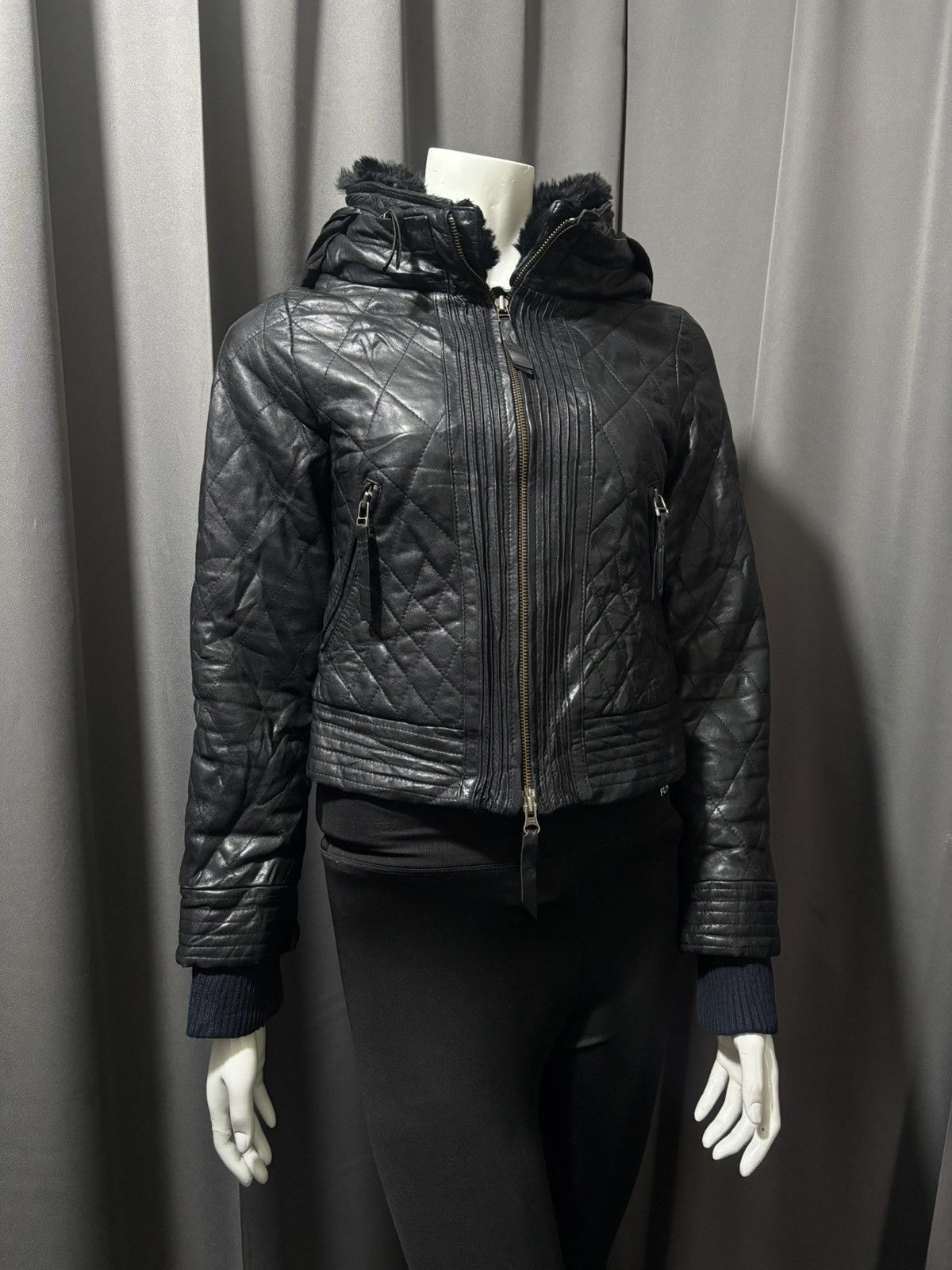 Japanese Brand 2000s Galicia / Galicie- Bono Fur Quilted Leather Jacket Size S / US 4 / IT 40 - 2 Thumbnail