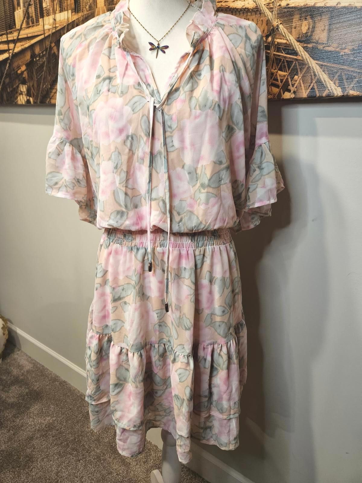 Designer Chicsoul "Lets Go Out Tonight Dress" In Blush Floral #447 Size XXL / US 16-18 / IT 52-54 - 1 Thumbnail