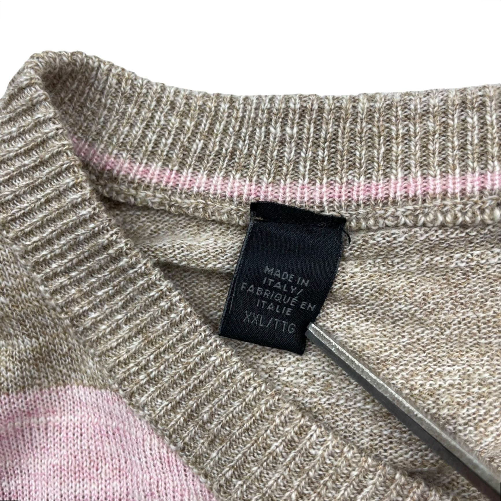 Saks Fifth Avenue Saks Fifth Avenue Men’s Pullover Sweater Beige Pink Stripe Cotton/Viscose 2XL Italy Crew Neck Long Sleeve Knitted Size US XXL / EU 58 / 5 - 4 Thumbnail