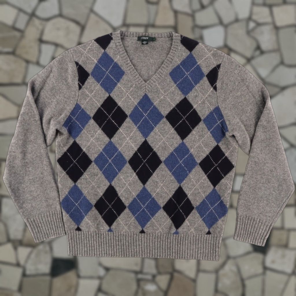 J.Crew J. Crew Lambswool Argyle Solid V-Neck Sweater Gray Men's L Shirt Size US L / EU 52-54 / 3 - 1 Thumbnail