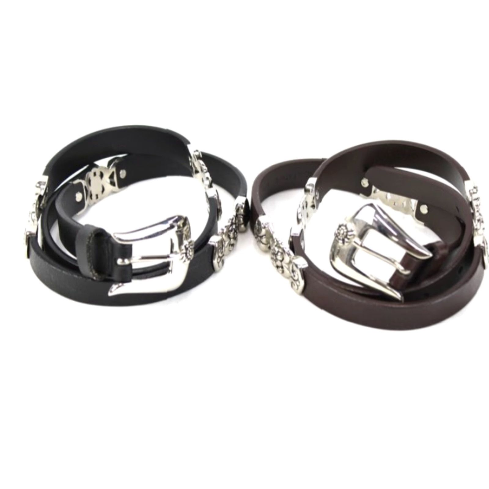 Vintage VINTAGE 2 Leather Belts Silver Tone floral links Black & Brown Womens size M/L Size ONE SIZE - 2 Thumbnail