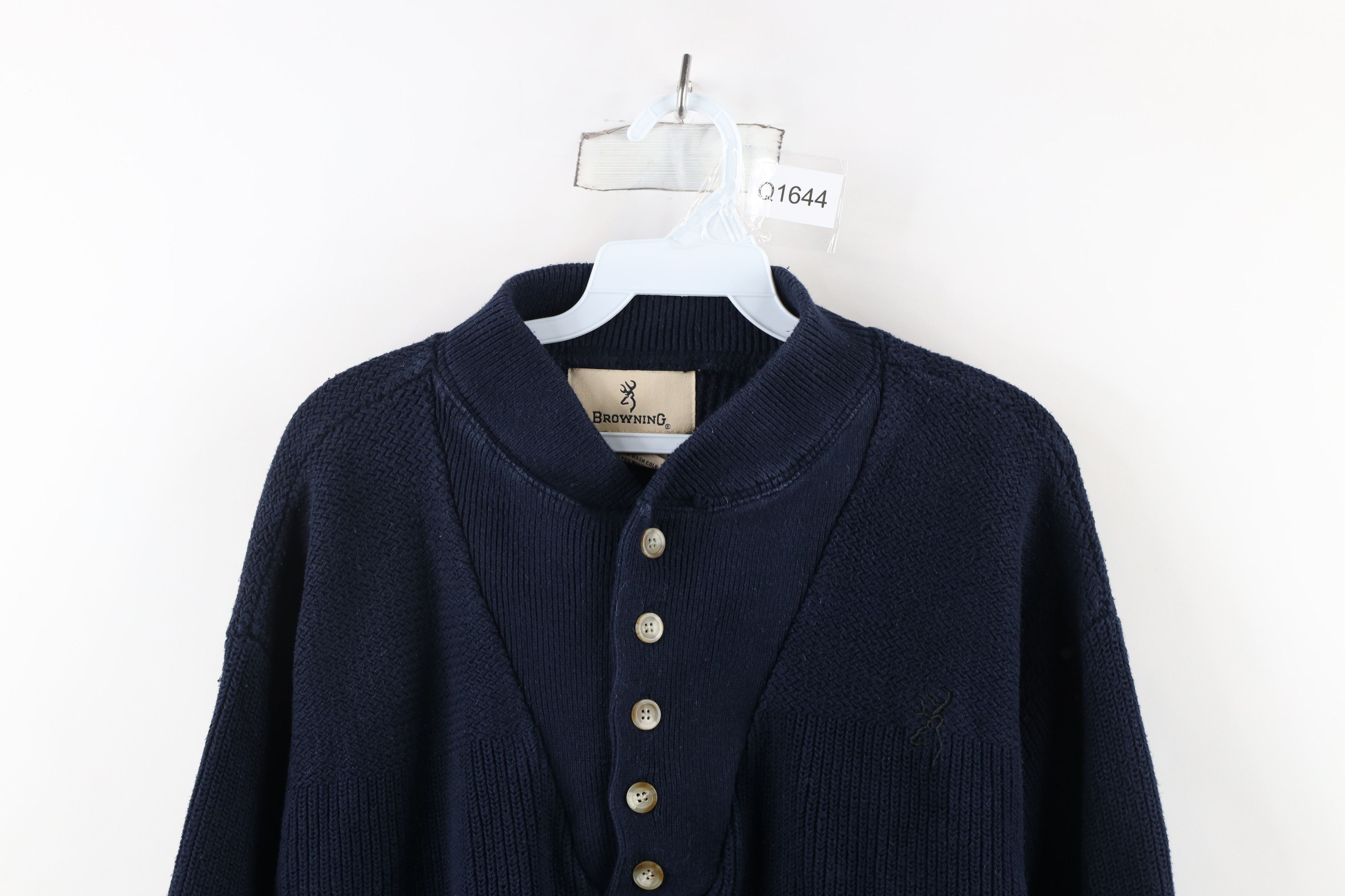Vintage Vintage 90s Streetwear Ribbed Knit Henley Sweater Blue Size US M / EU 48-50 / 2 - 2 Thumbnail
