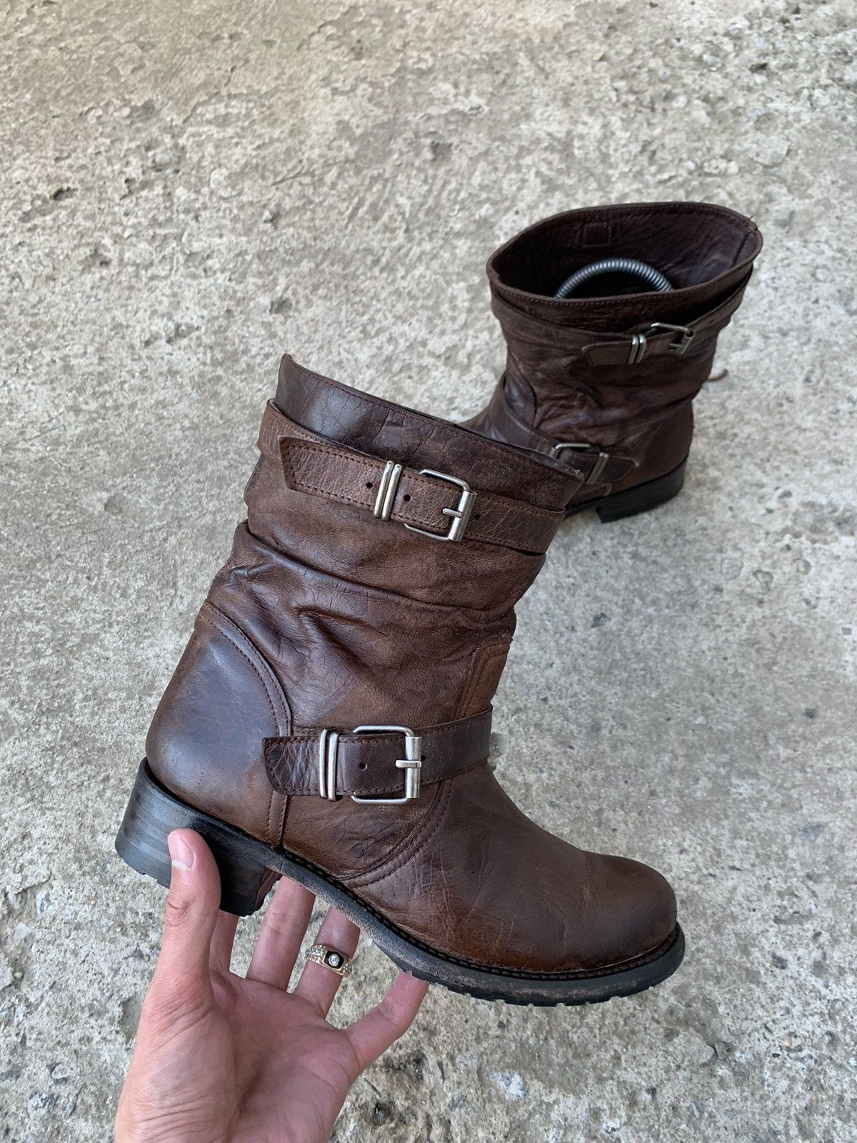 Vintage Sendra Brown Distressed Buckle Strap Biker Leather Boots Size US 8 / IT 38 - 13 Thumbnail