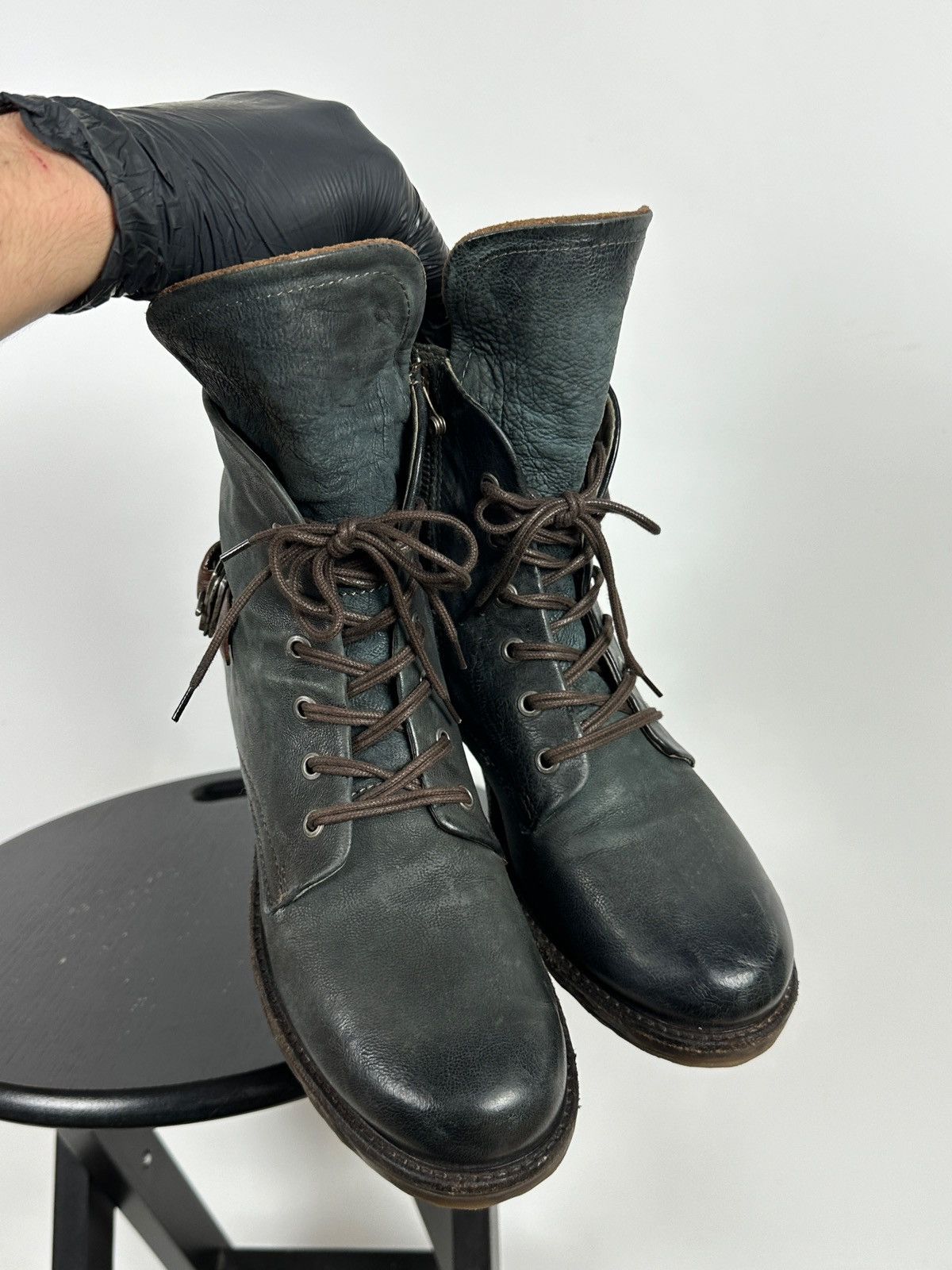 A.S.98 A.S.98. Airstep Navy Green Leather Biker Ankle Boots Size US 10 / IT 40 - 12 Thumbnail