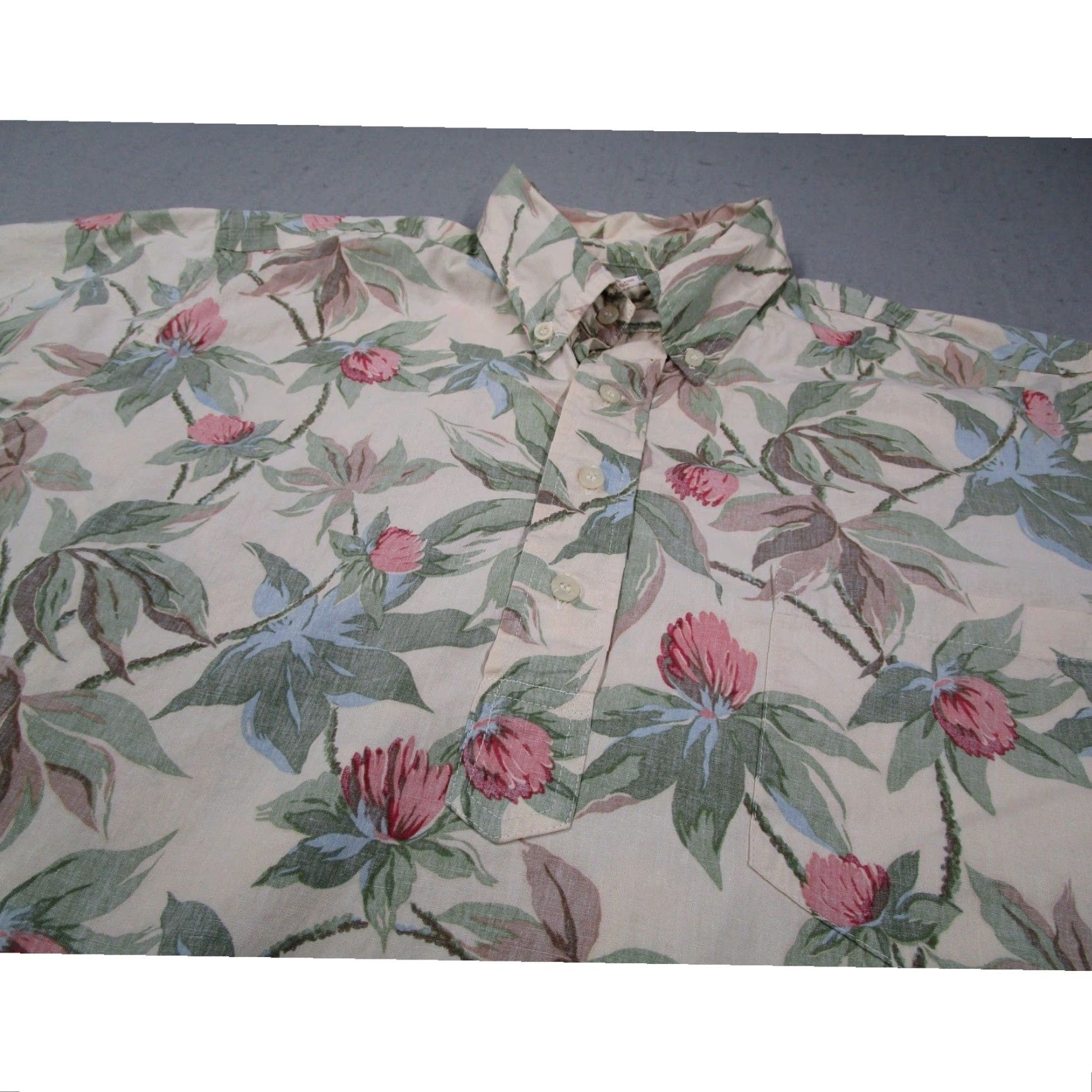 Reyn Spooner Reyn Spooner Hawaiian Shirt Mens L Floral Vintage Short Sleeve Button-Up Collared 49 Chest Ivory Cotton Button Down Pocket Nature Tropical USA Size US L / EU 52-54 / 3 - 2 Thumbnail